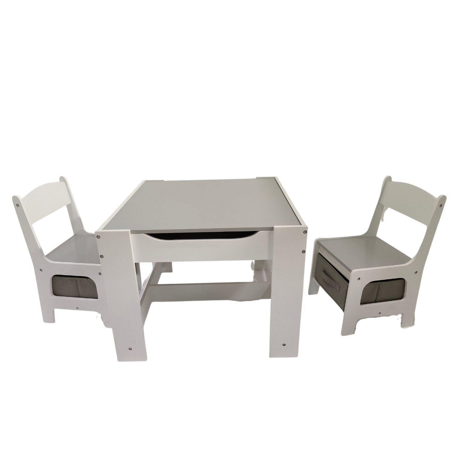 EKKIO 3PCS Kids Table and Chairs Set with Black Chalkboard (Grey) Main image