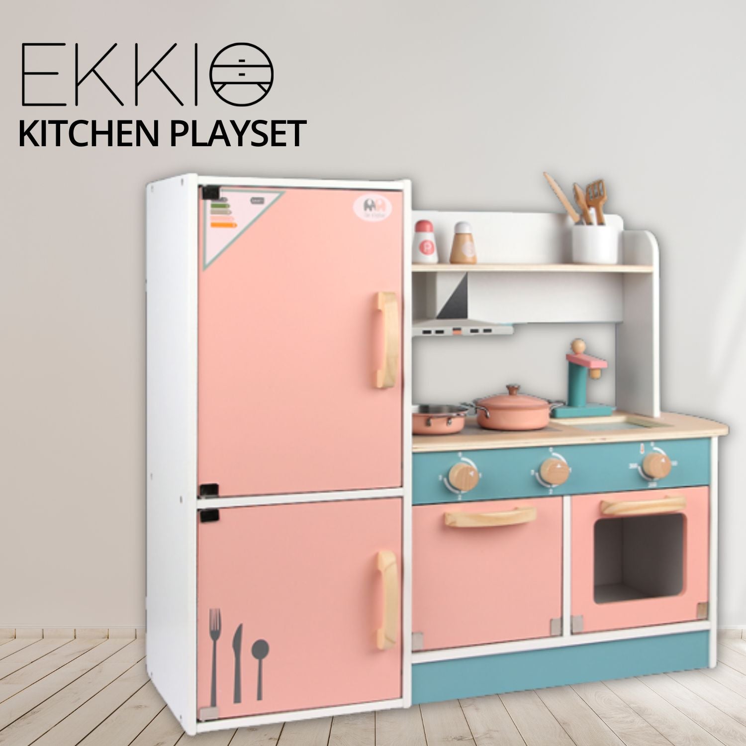 EKKIO Wooden Kitchen Playset for Kids (Refrigerator Kitchen Set) Main image