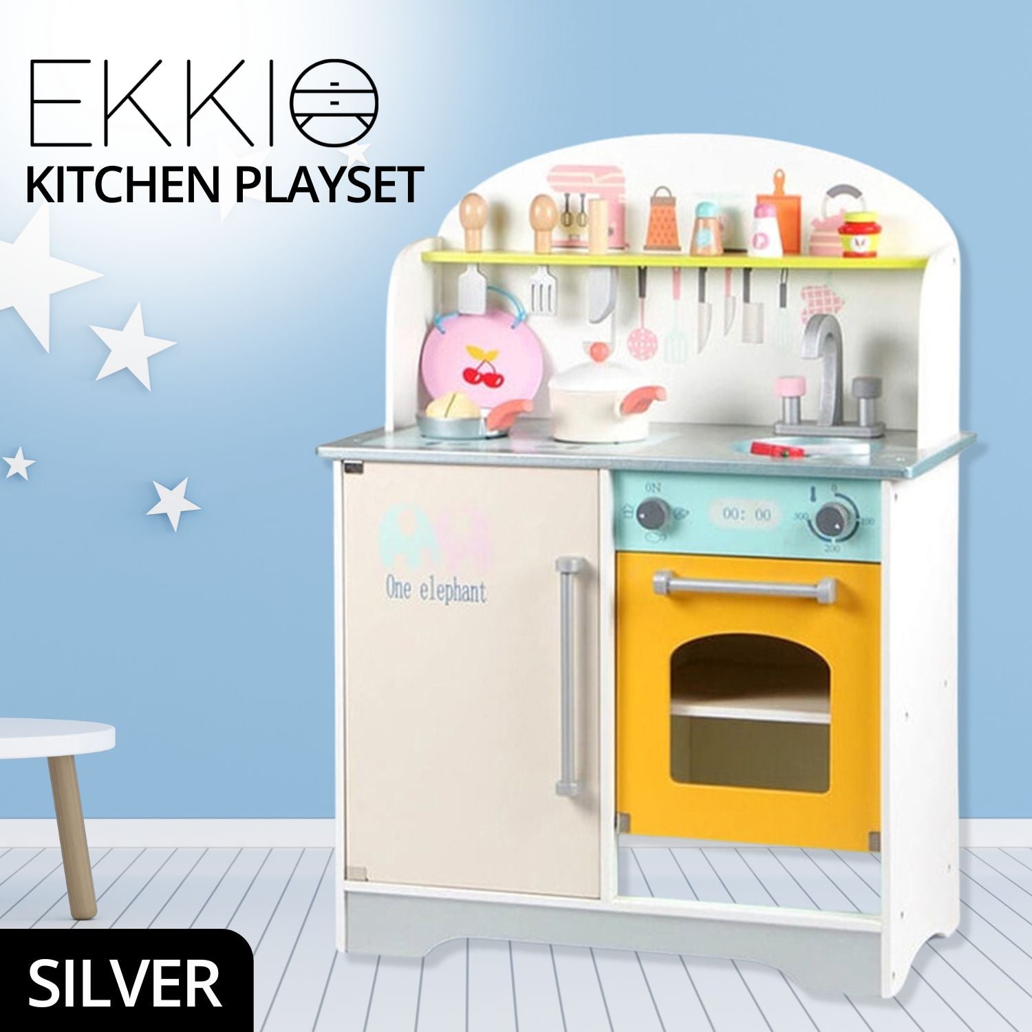 EKKIO Wooden Kitchen Playset for Kids (Japanese Style Kitchen Set, Silver) Main image