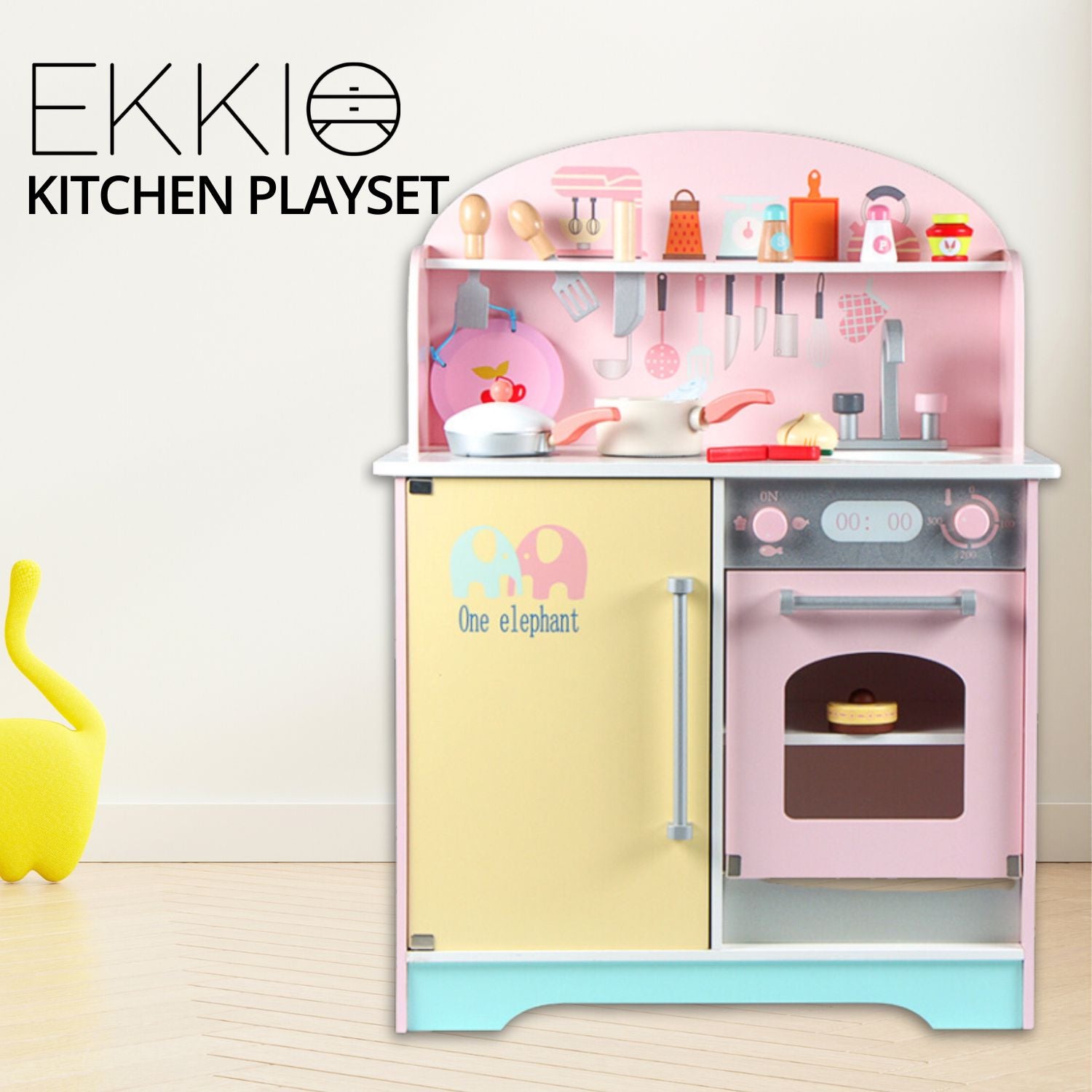 EKKIO Wooden Kitchen Playset for Kids (Japanese Style Kitchen Set, Pink) Main image