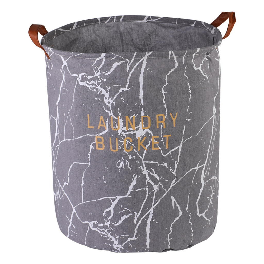 GOMINIMO Laundry Basket Round Foldable Grey Marble Main image