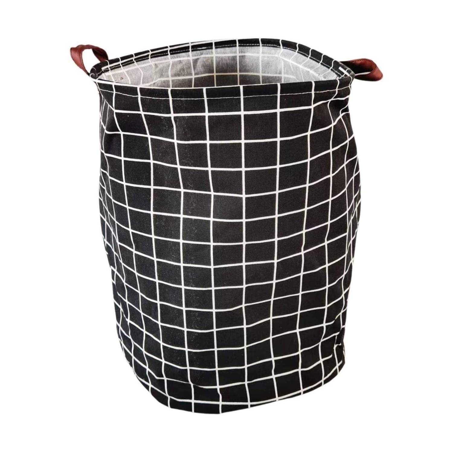 GOMINIMO Laundry Basket Round Foldable (Black Square) Main image