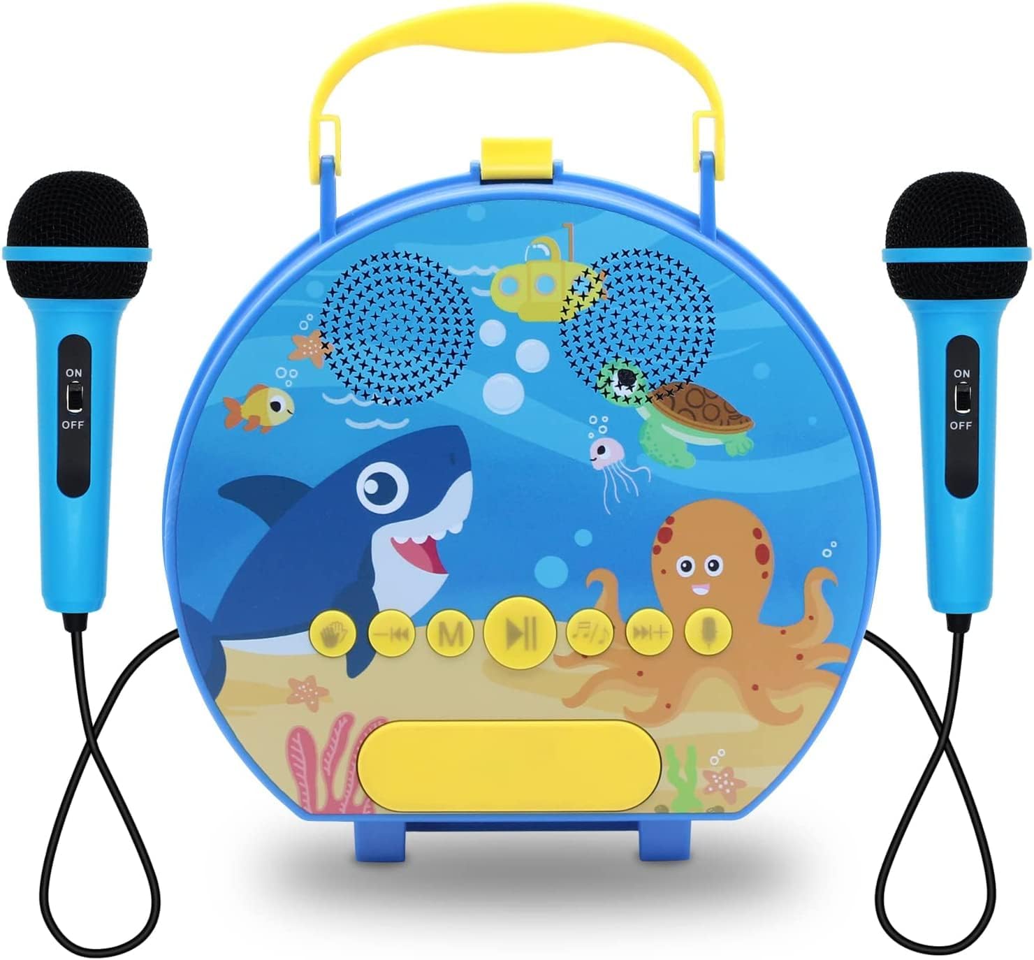 GOMINIMO Kids Portable Karaoke with Two Microphones (Round, Blue Shark) Main image