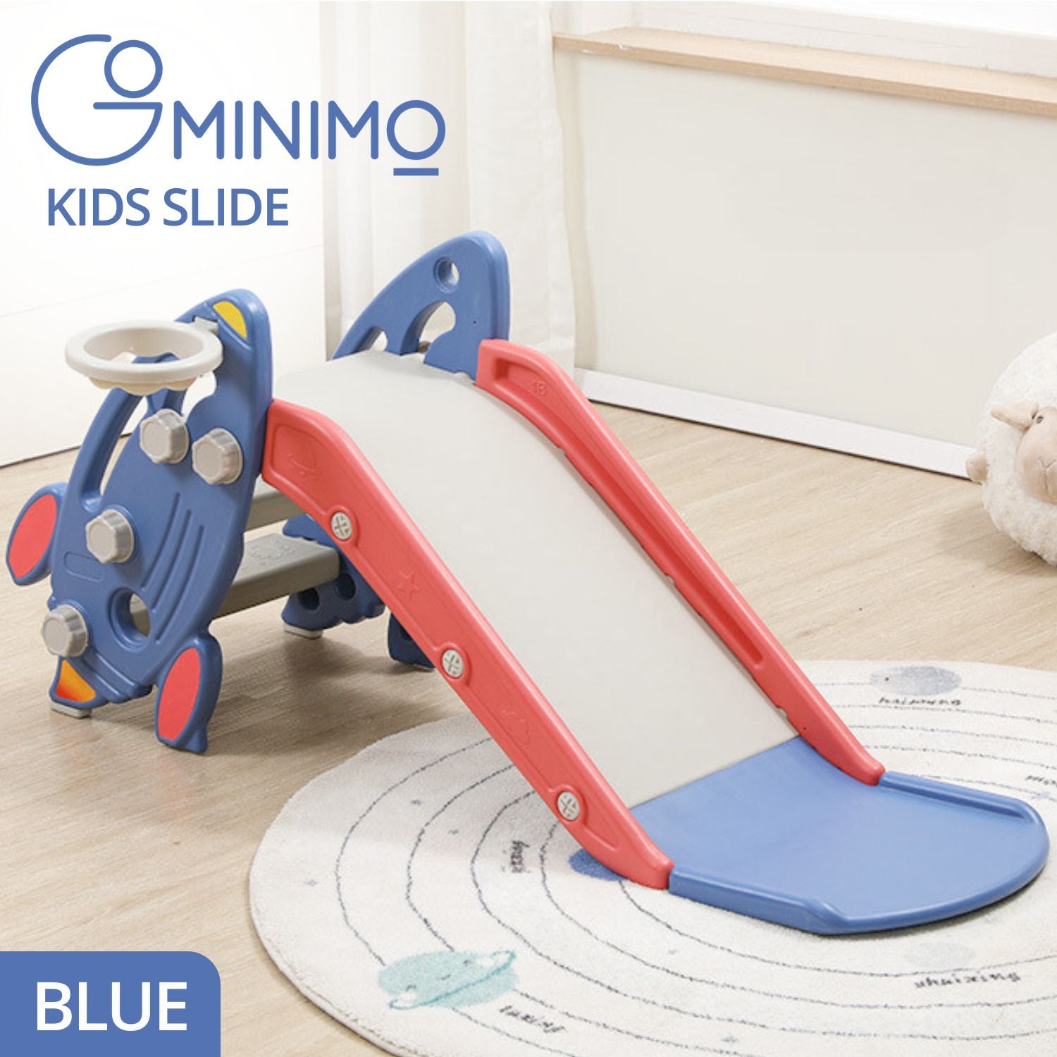 GOMINIMO Kids Slide with Basketball Hoop (Blue Rocket) Main image