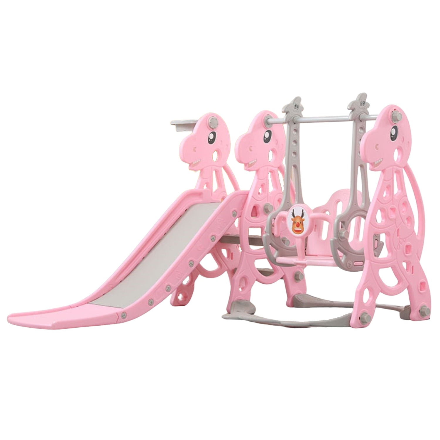 GOMINIMO Kids Slide and Swing Set with Basketball Hoop (Pink Dinosaur) Main image