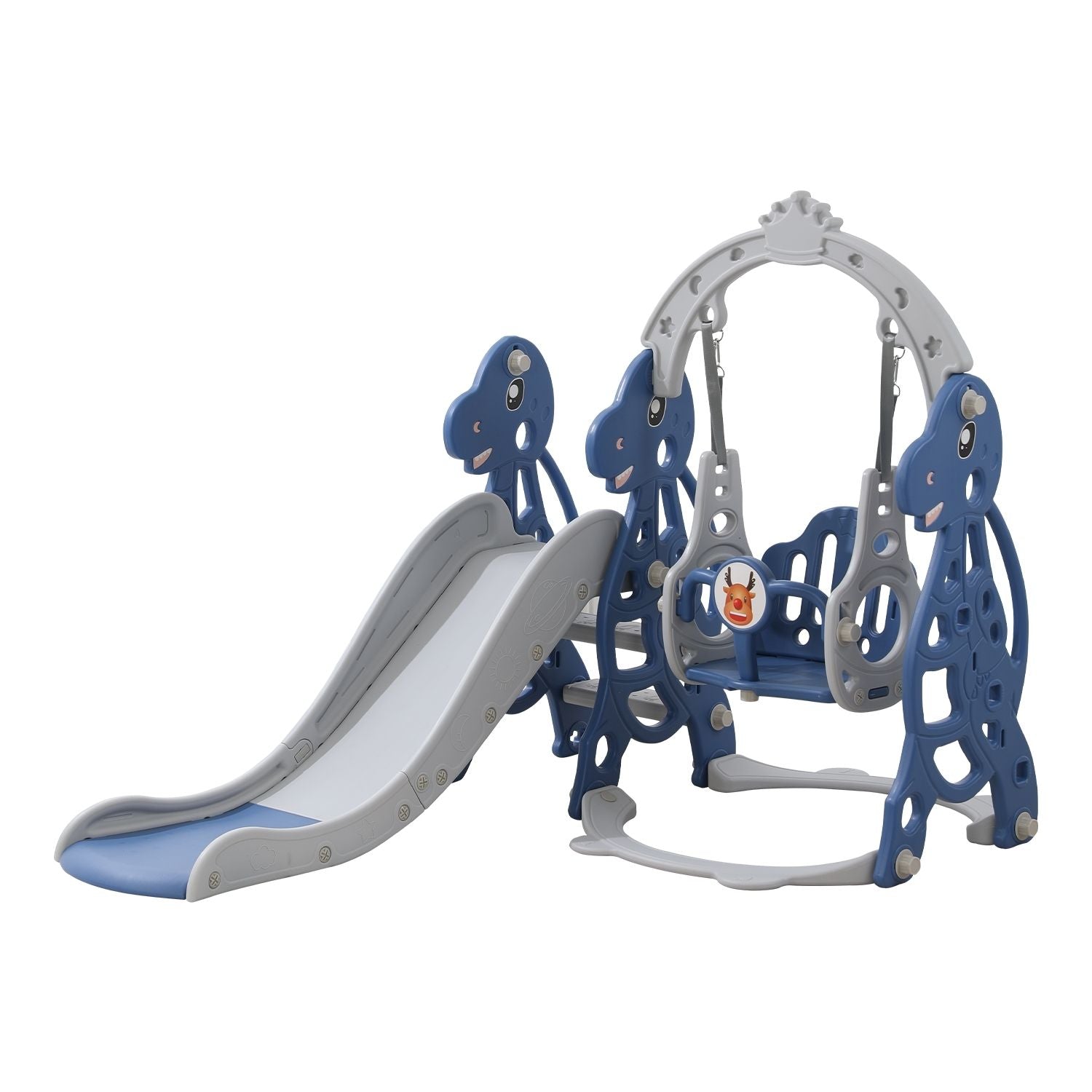 GOMINIMO Kids Slide and Swing Set with Basketball Hoop (blue Dinosaur) Main image