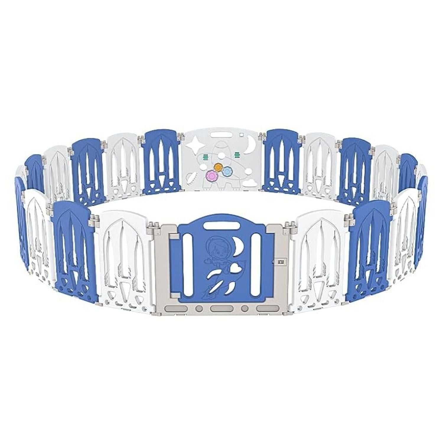 GOMINIMO Foldable Baby Playpen with 22 Panels (White Blue) Main image