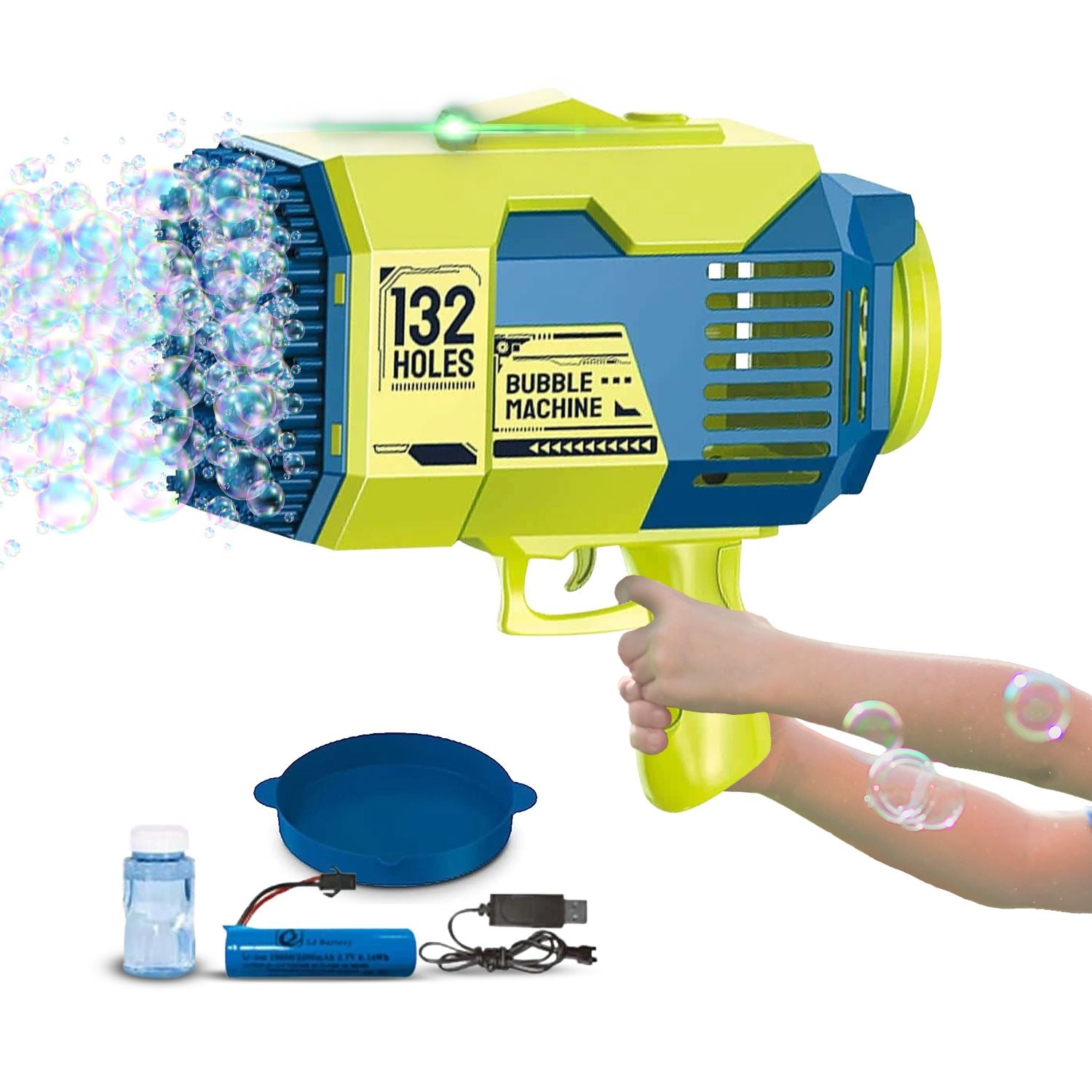 GOMINIMO 132 Holes Bubbles Machine Gun for Kids (Dark Blue and Green) Main image