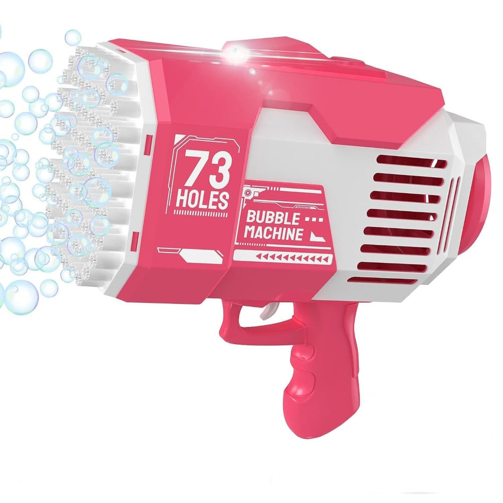 GOMINIMO 73 Holes Rechargeable Bubbles Machine Gun for Kids (Pink and White) Main image
