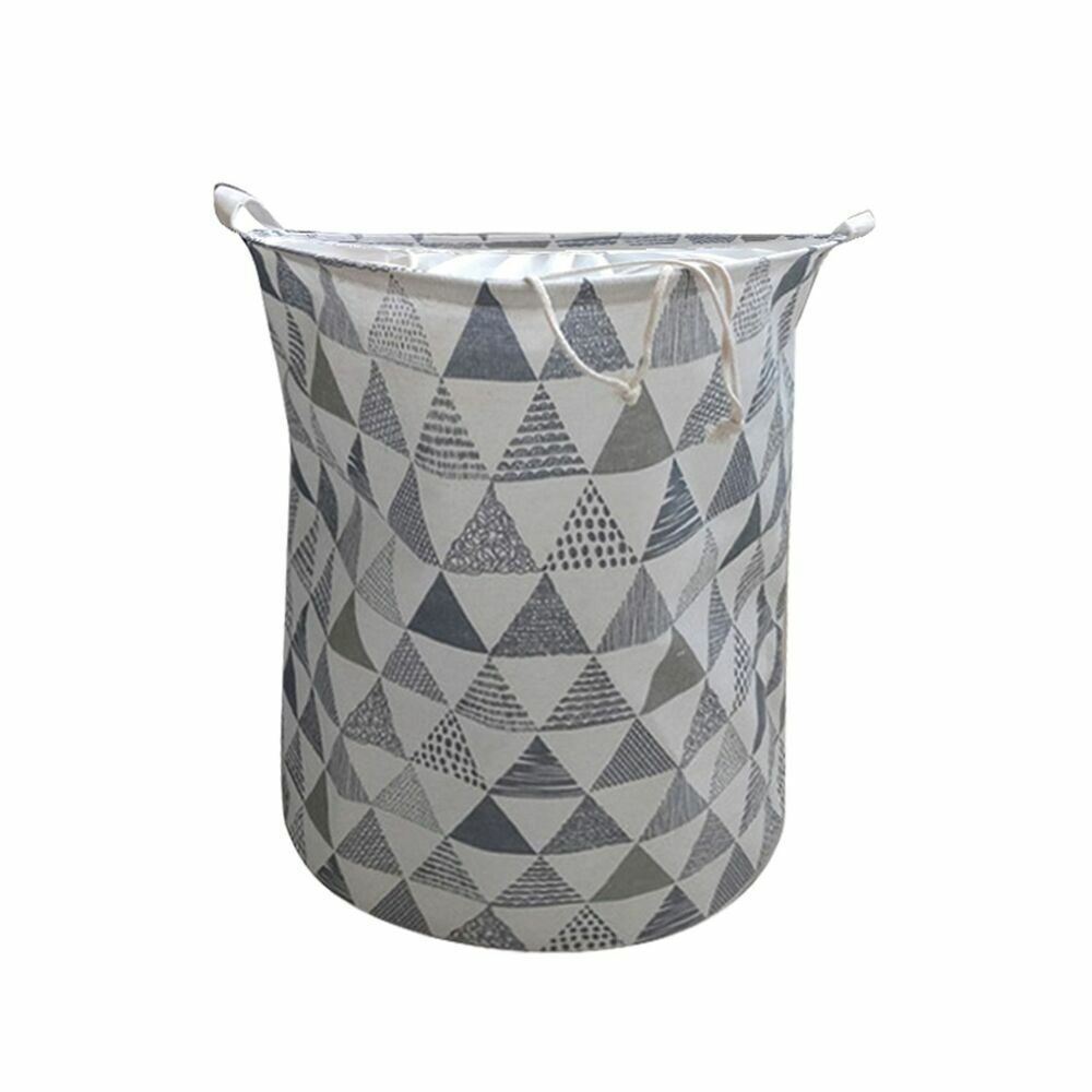 GOMINIMO Laundry Basket Round Foldable with Cover (Grey Triangle) Main image