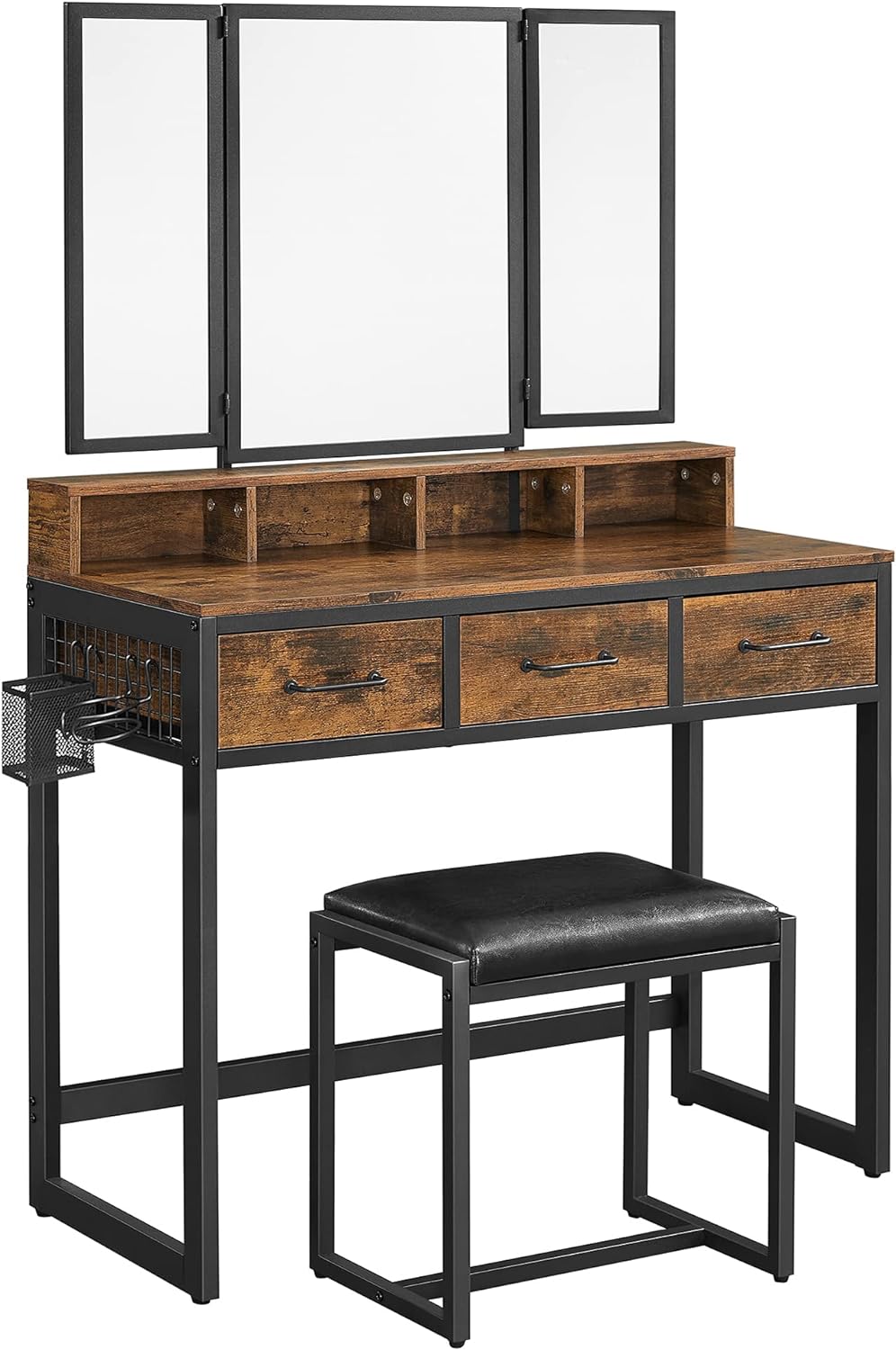 VASAGLE Dresser Table with Trifold Mirror Rustic Brown and Black Main image