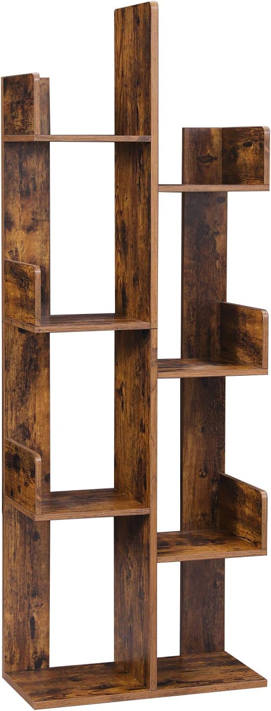 VASAGLE Tree-Shaped Bookcase with 8 Storage Shelves Rounded Corners Rustic Brown Main image