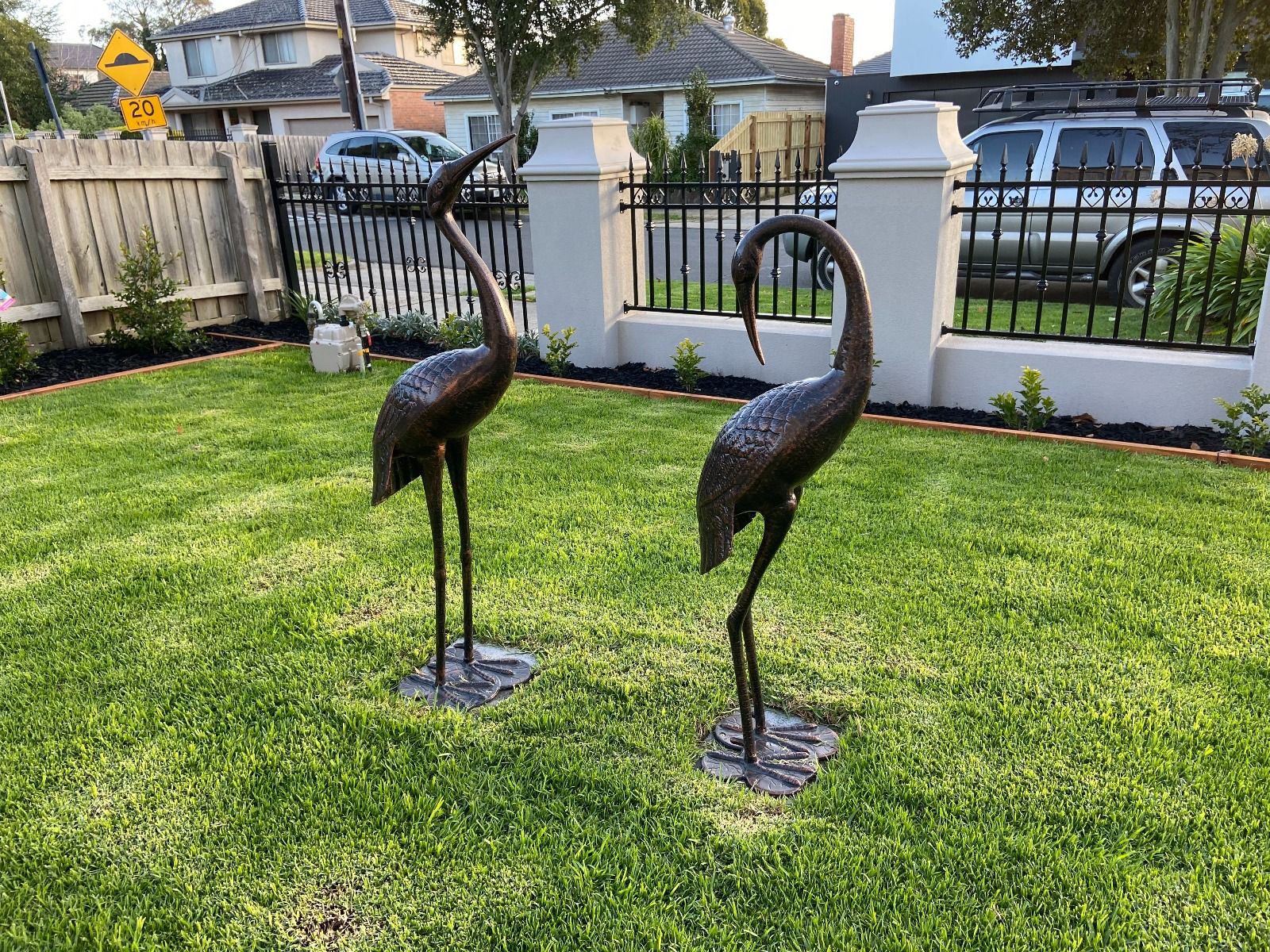 2 Piece Crane Couple Metal Statue Set Main image