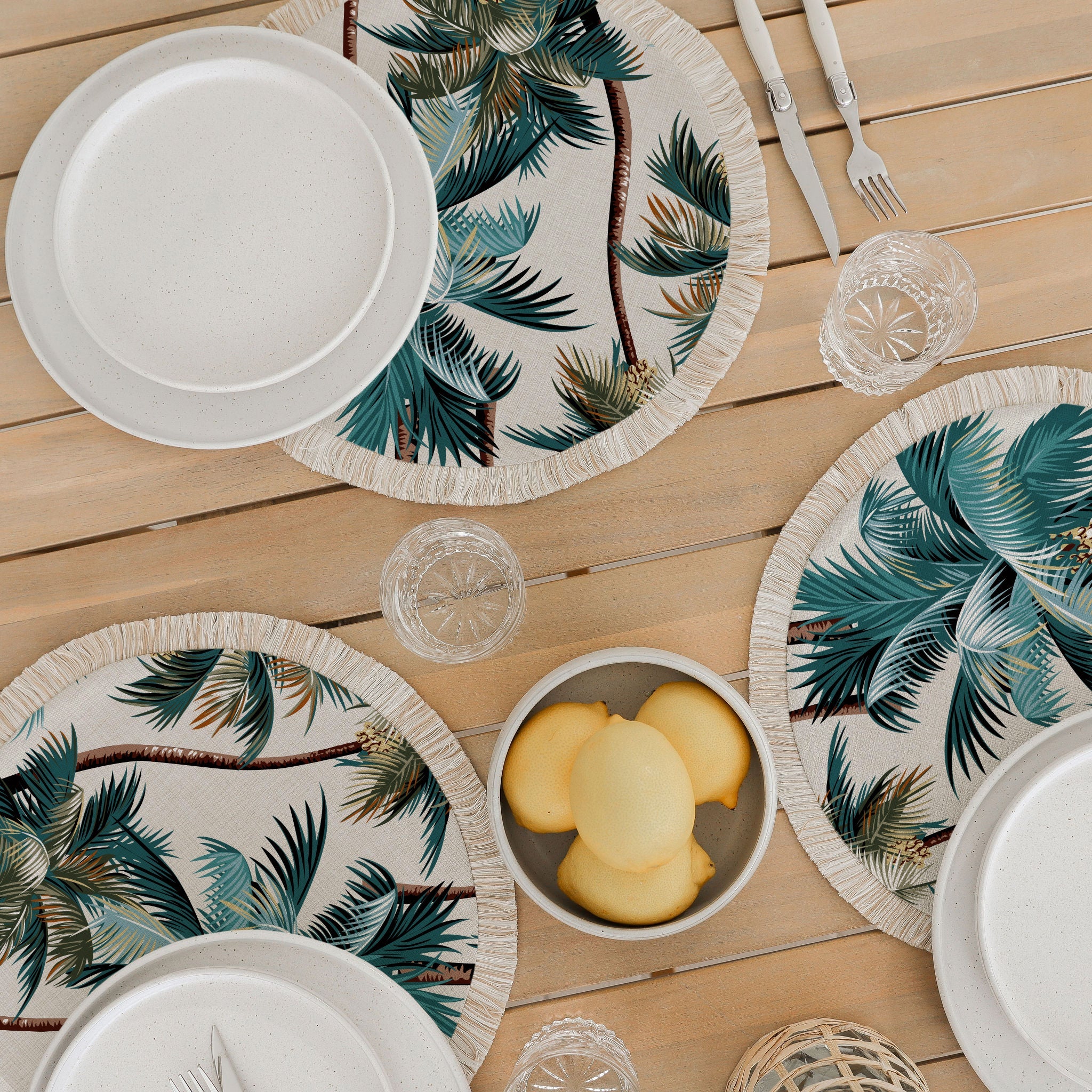 Round Placemat-Palm Trees-Natural-40cm Secondary image
