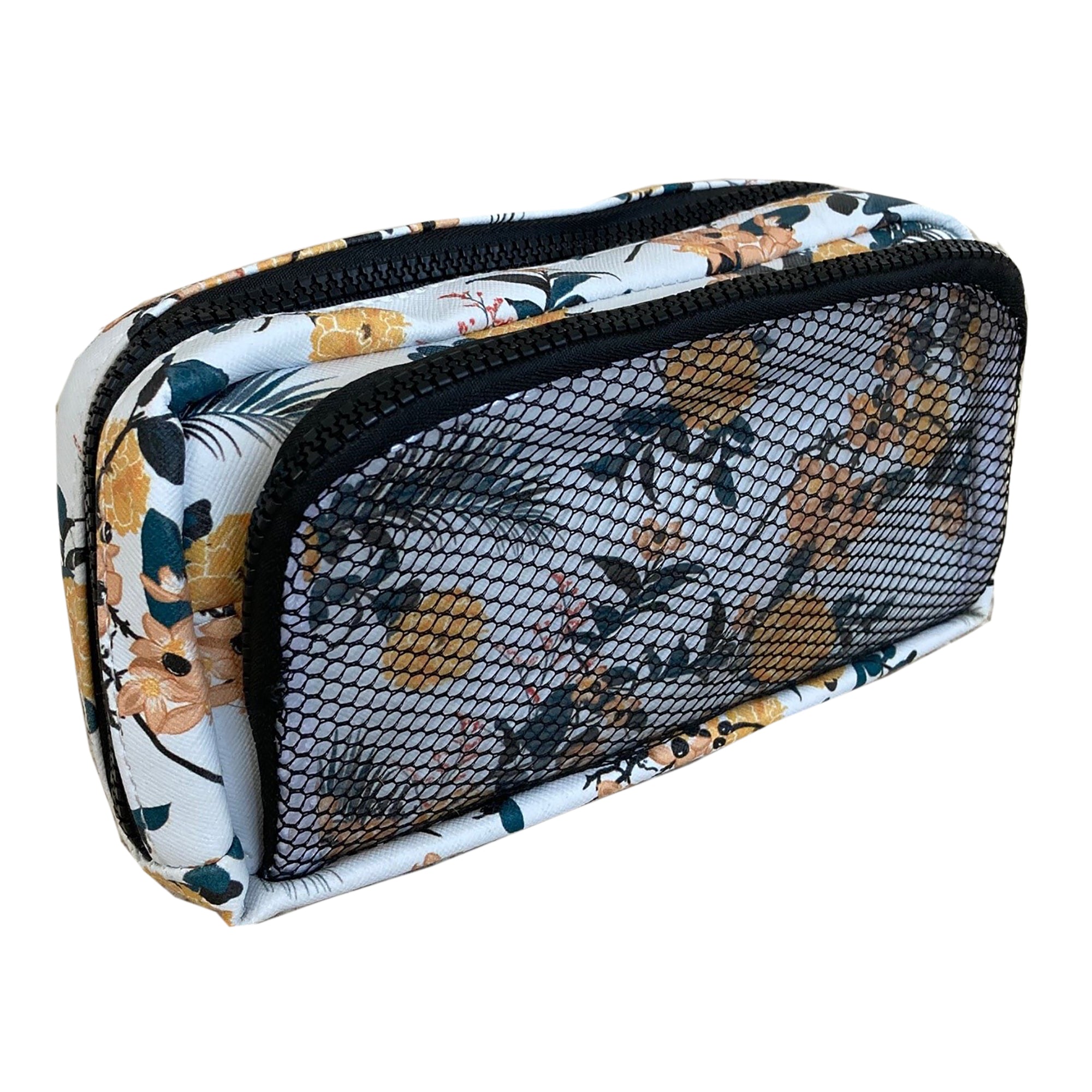 Mesh Pocket Cosmeic Bag-Yellow Flowers Main image