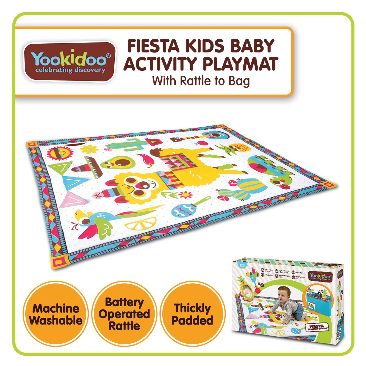 Yookidoo Fiesta Kids Baby Activity Playmat To Bag With Musical Rattle Padded Secondary image