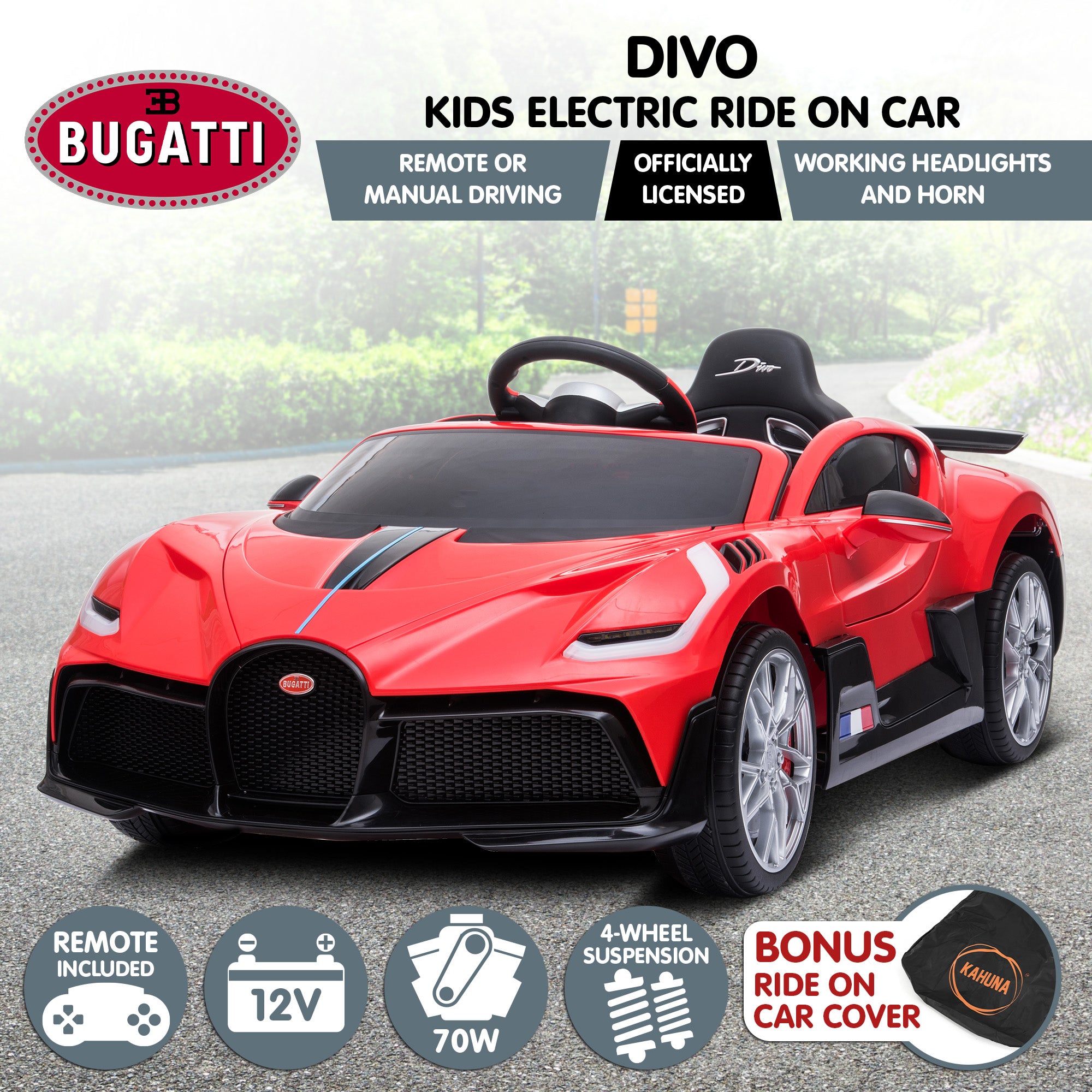 Kahuna Licensed Bugatti Divo Kids Electric Ride On Car - Red Secondary image