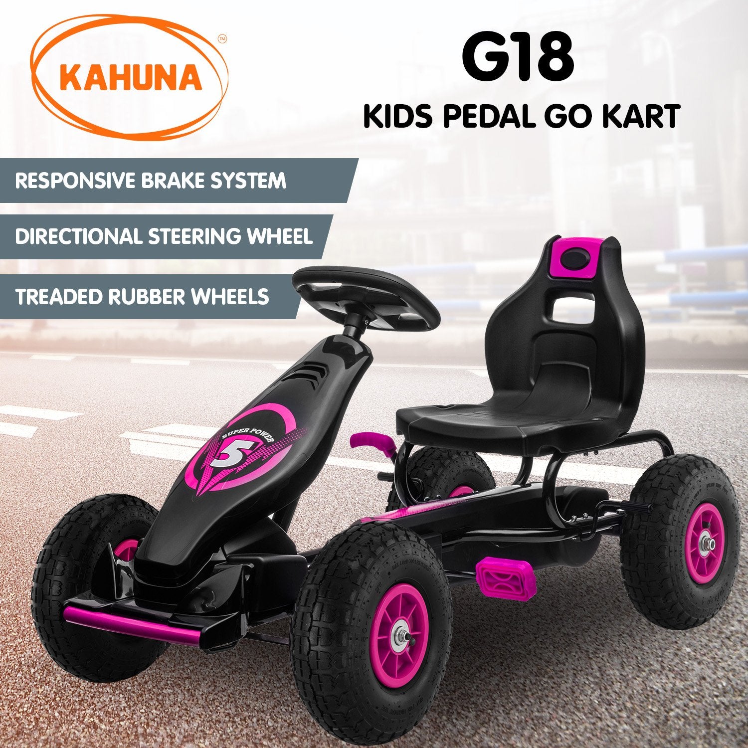 Kahuna G18 Kids Ride On Pedal Go Kart - Rose Pink Secondary image