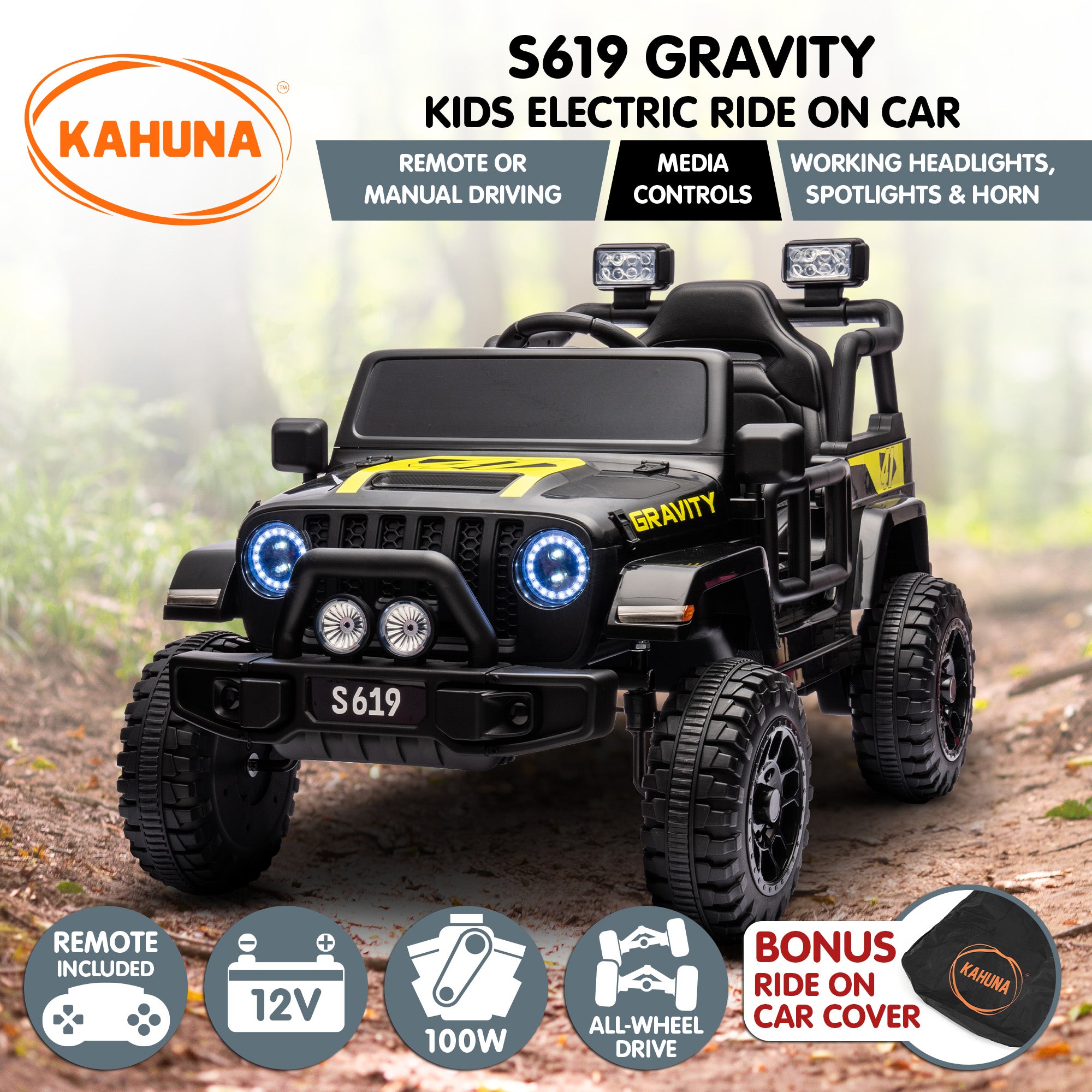 Kahuna S619 Gravity Kids Electric Ride On Car - Black Secondary image