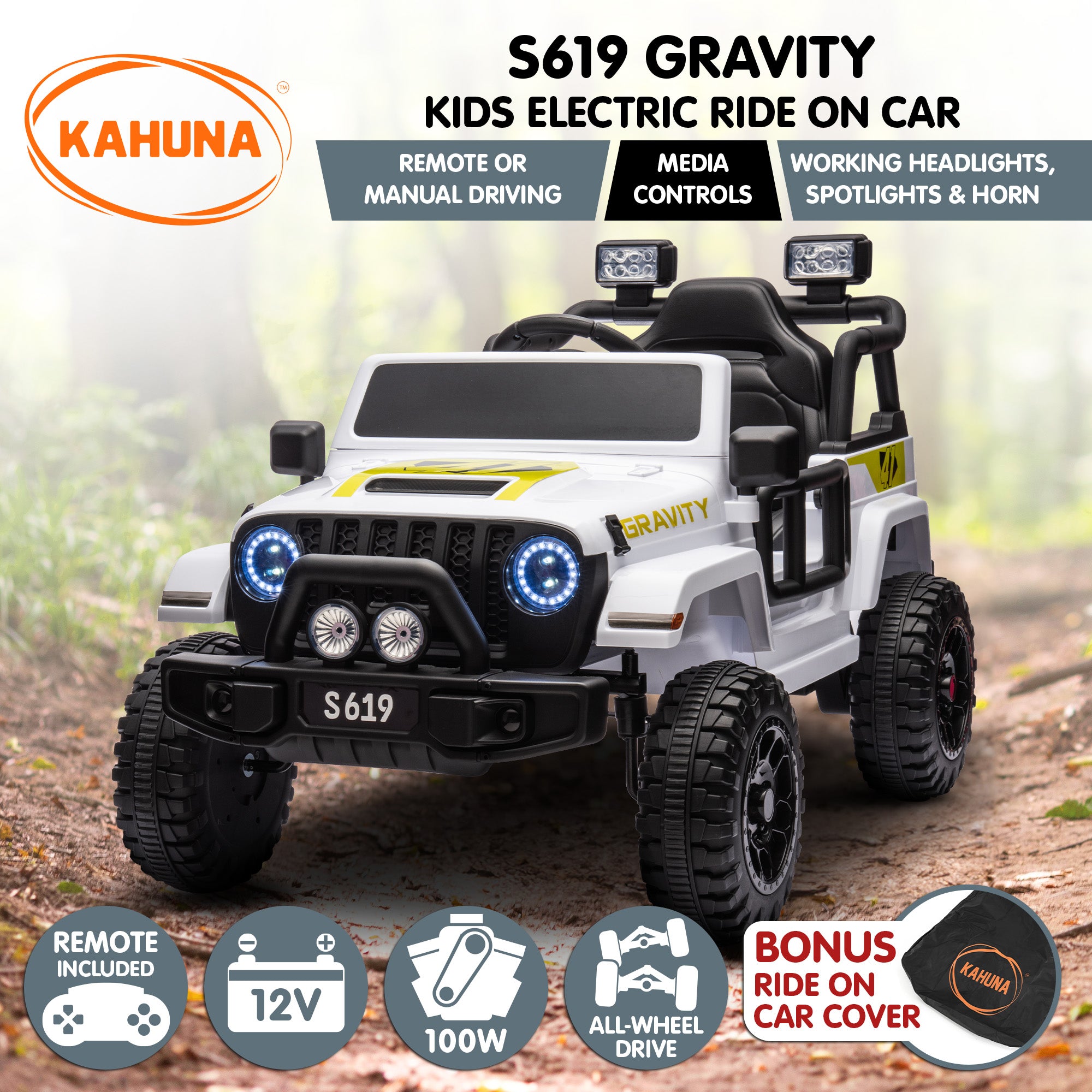 Kahuna S619 Gravity Kids Electric Ride On Car - White Secondary image