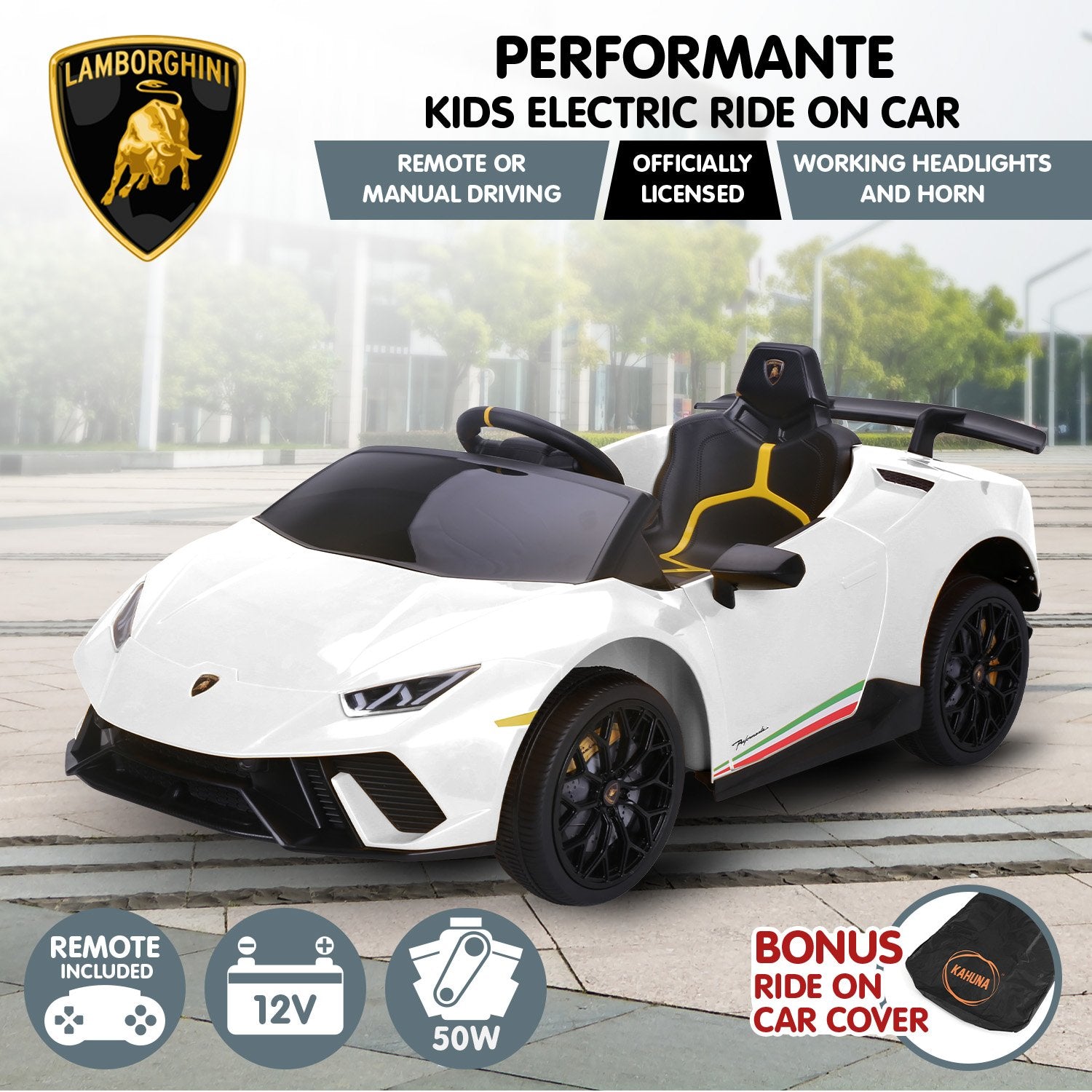 Kahuna Lamborghini Performante Kids Electric Ride On Car Remote Control by Kahuna - White Secondary image