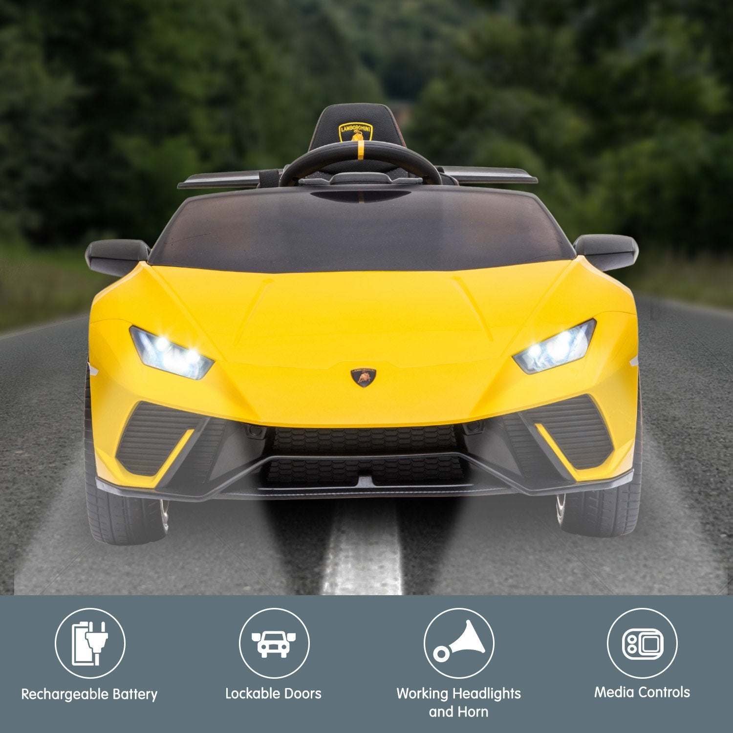 Kahuna Lamborghini Performante Kids Electric Ride On Car Remote Control - Yellow Secondary image