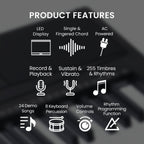 Karrera 61-key Electronic Led Keyboard 75cm Portable Piano In Black With Microphone Input, Headphone Output, 255 Timbres & Rhythms
