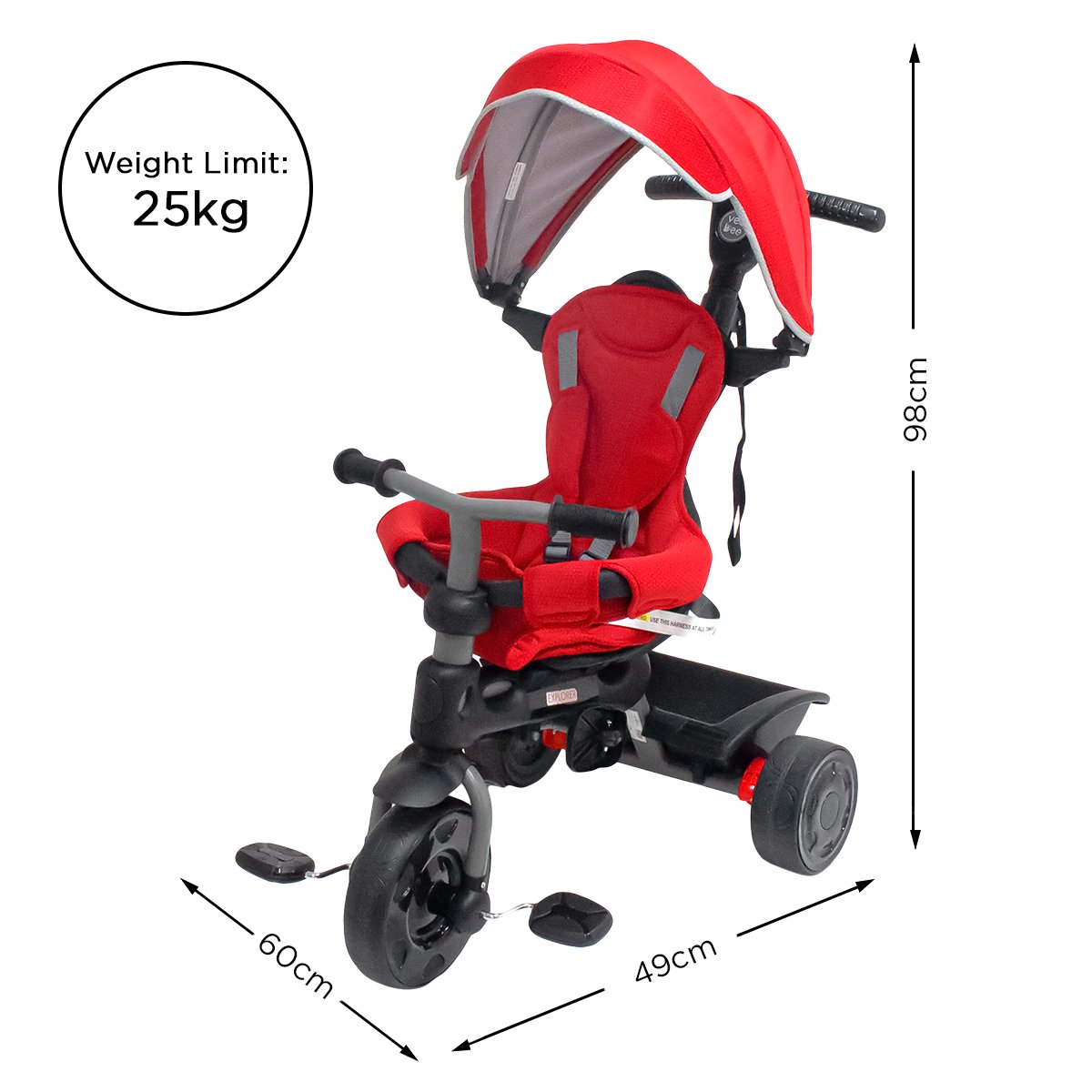 Veebee Explorer 3-stage Kids Trike With Canopy - Red Secondary image
