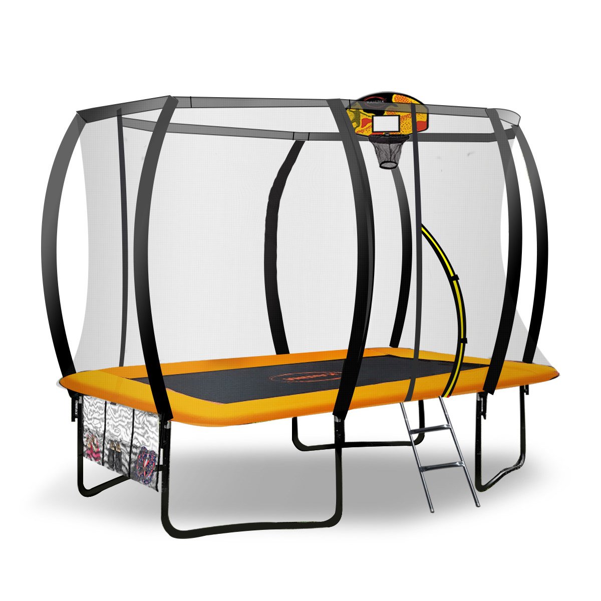 Kahuna 8ft X 11ft Outdoor Rectangular Orange Trampoline With Safety Enclosure And Basketball Hoop Set. Main image
