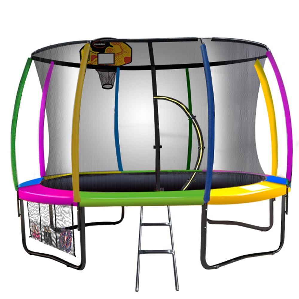 Kahuna 12ft Outdoor Trampoline Kids Children With Safety Enclosure Pad Mat Ladder Basketball Hoop Set - Rainbow Main image