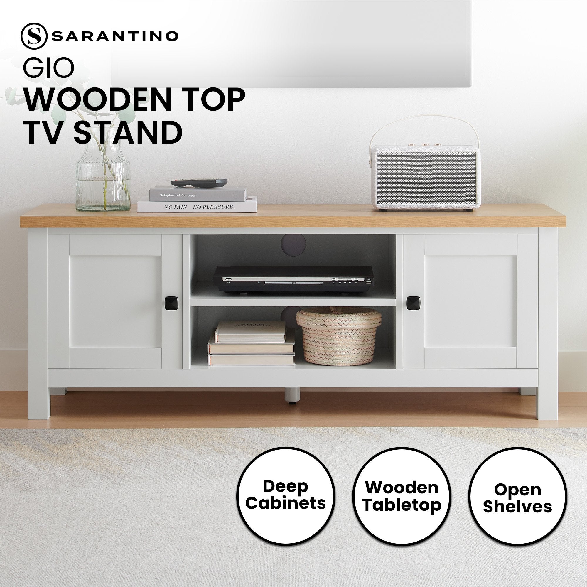Sarantino Gio Tv Stand - White/natural Secondary image