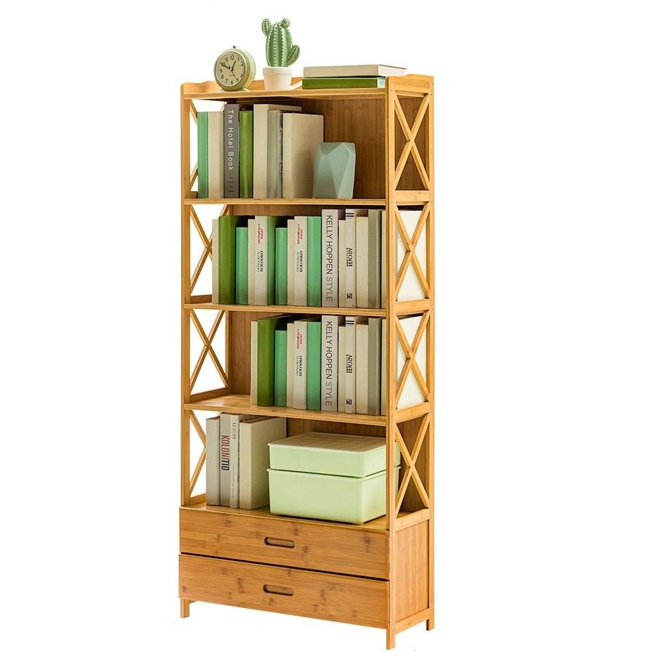 Bamboo Bookshelf Storage Rack Shelf Stand Bookcase Holder Display Drawers Main image
