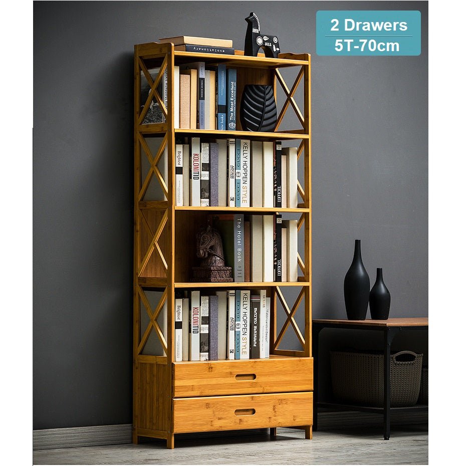 Bamboo Bookshelf Storage Rack Shelf Stand Bookcase Holder Display Drawers Secondary image