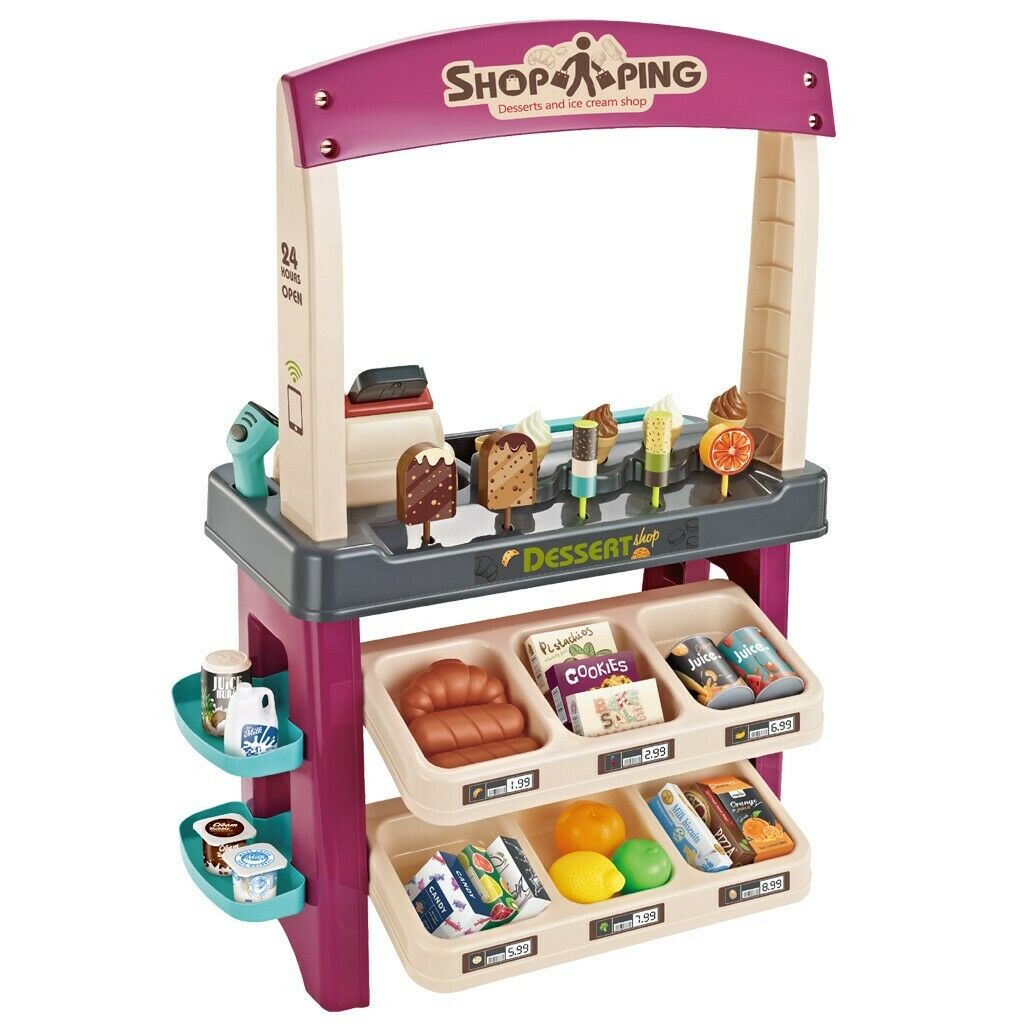 Kids Supermarket Ice Cream Cart Shop Dessert Food Pretend Role Play Set Toy Gift Red Main image