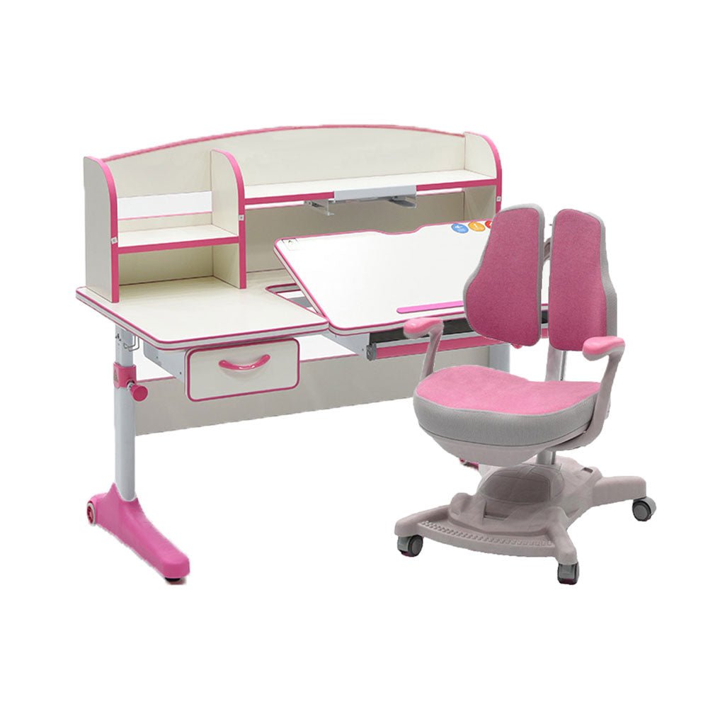 Height Adjustable Children Kids Ergonomic Study Desk Chair Set 120cm Pink AU Main image