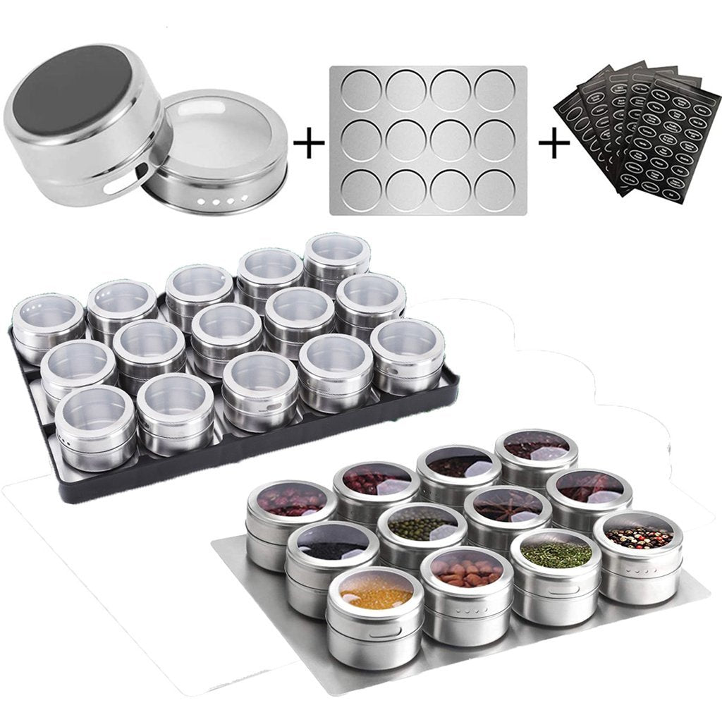 12 pcs Magnetic Spice Jars Containers Spice Tins Wall Mounted Stainless Steel Base New Main image