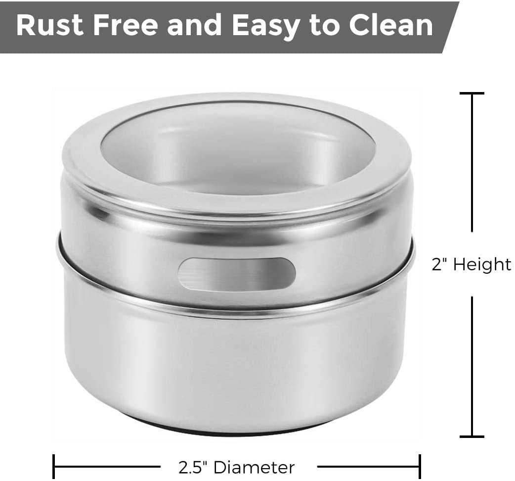 12 pcs Magnetic Spice Jars Containers Spice Tins Wall Mounted Stainless Steel Base New Secondary image