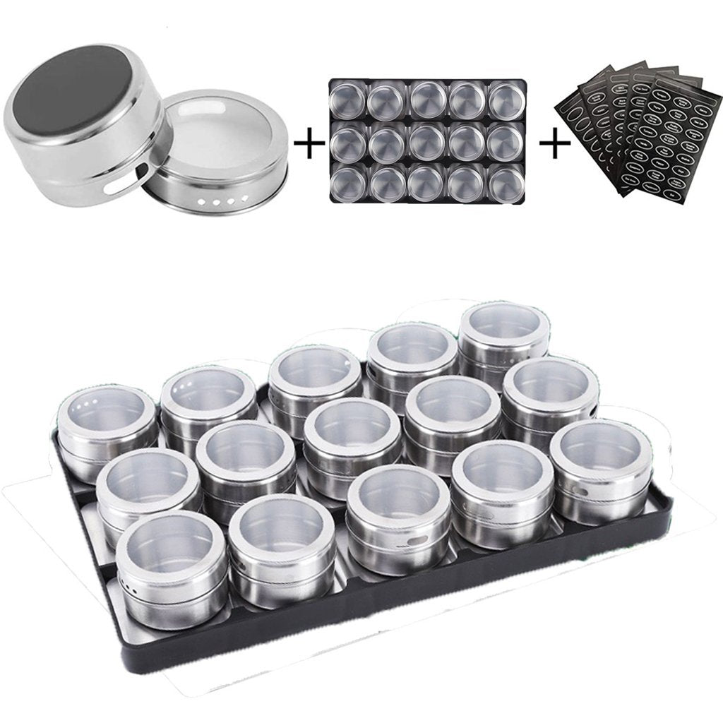 15 pcs Magnetic Spice Jars Containers Spice Tins Wall Mounted Stainless Steel Base New Main image
