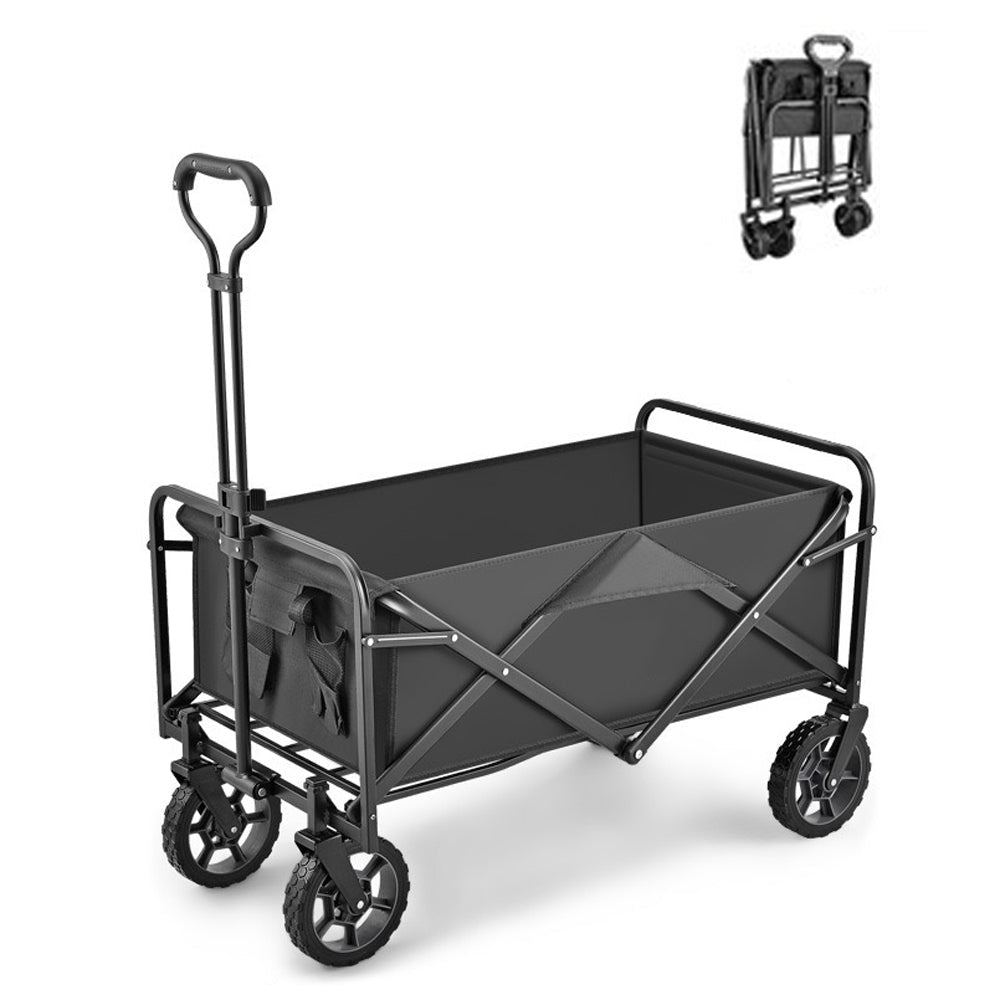 5 Inch Wheel Black Folding Beach Wagon Cart Trolley Garden Outdoor Picnic Camping Sports Market Collapsible Shop Main image