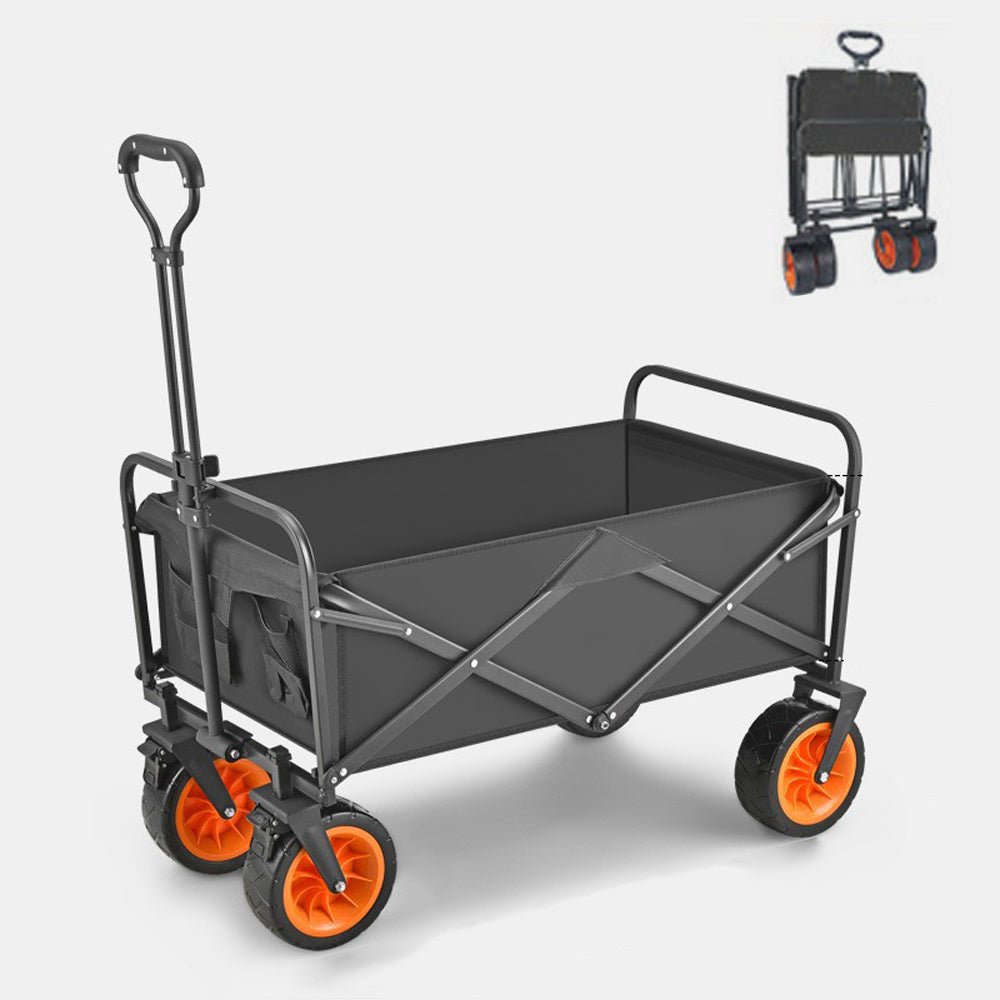 8 Inch Wheel Black Folding Beach Wagon Cart Trolley Garden Outdoor Picnic Camping Sports Market Collapsible Shop Main image