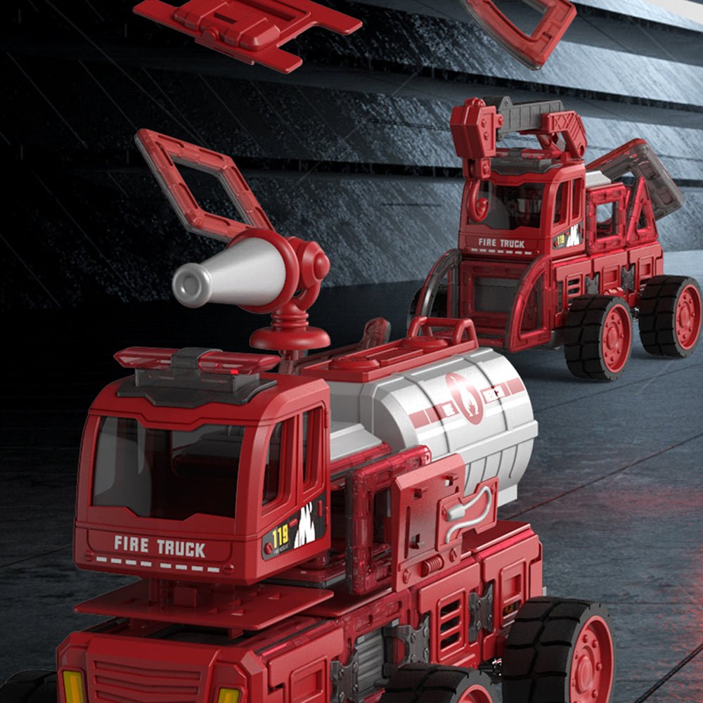 DanBaoLe Magnetic Fire Truck DIY Assembly Eneineering Vehicle with Music Lights Red Christmas Gift Secondary image