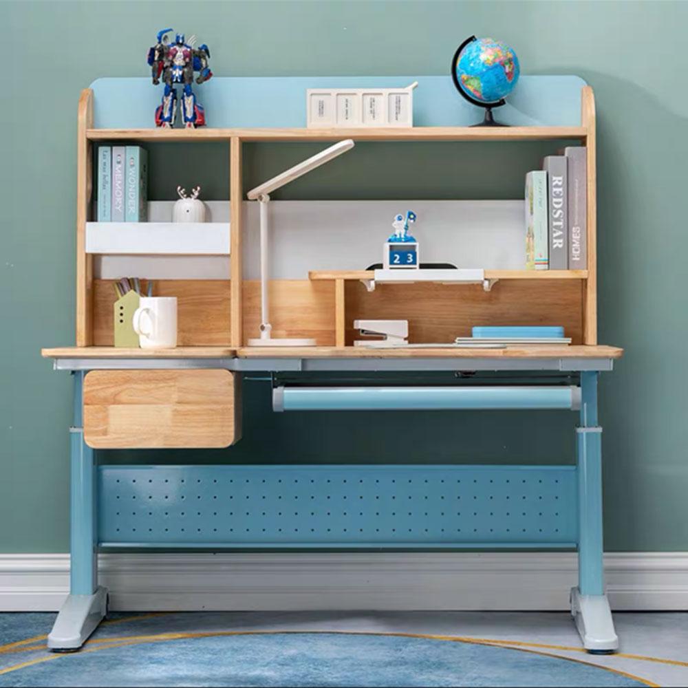Solid Rubber Wood Height Adjustable Children Kids Ergonomic Blue Study Desk Only 120cm AU Main image