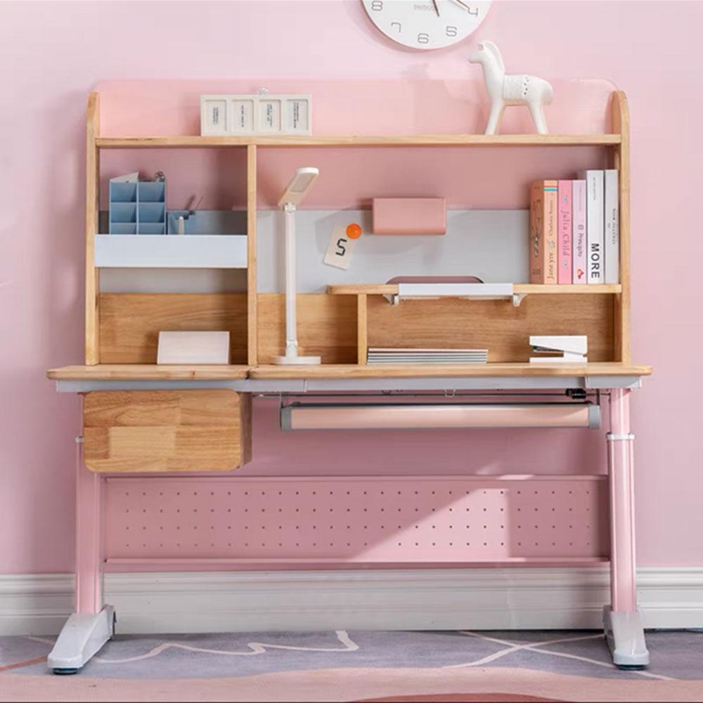 Solid Rubber Wood Height Adjustable Children Kids Ergonomic Pink Study Desk Only 120cm AU Main image
