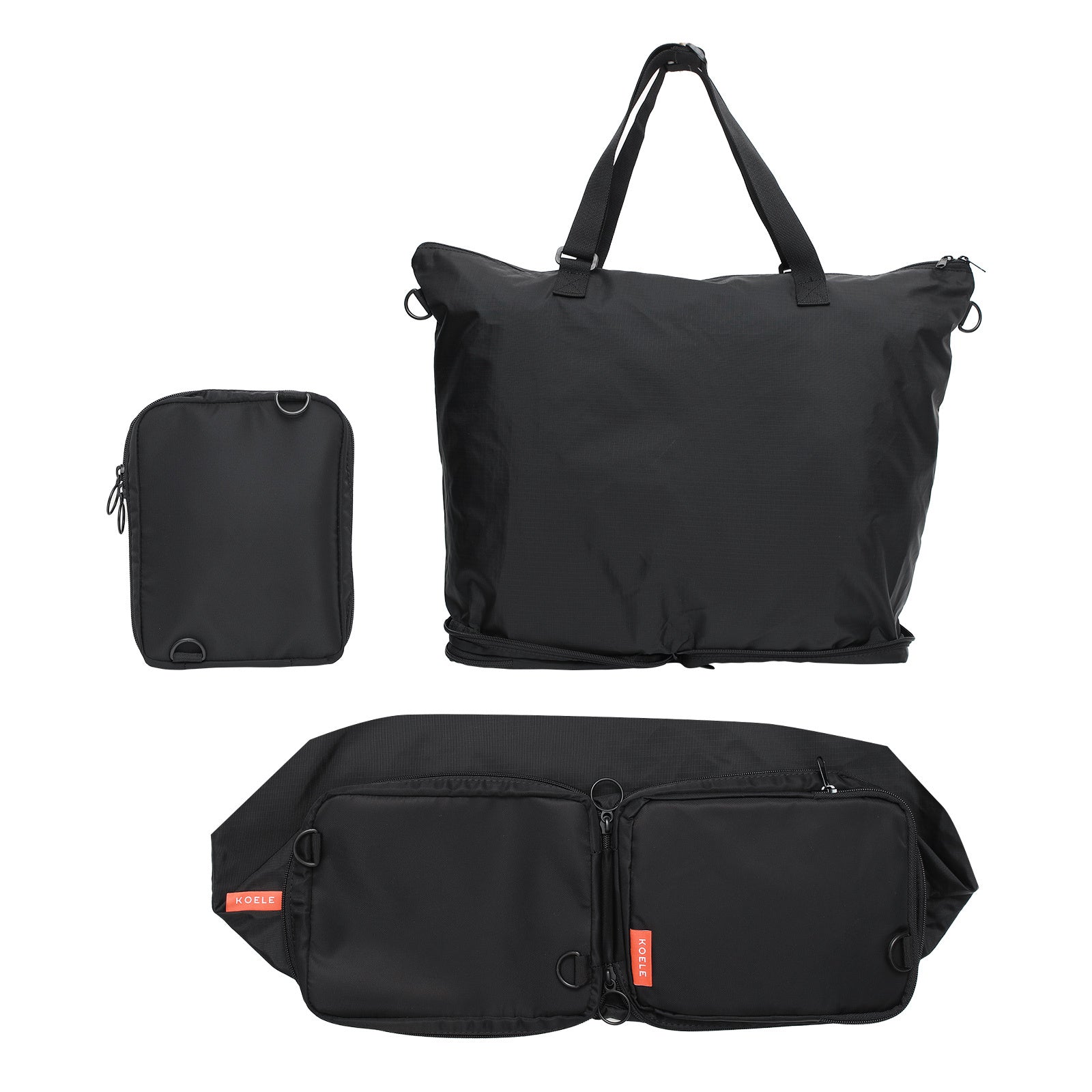 Shopper Bag Tote Bag Foldable Travel Laptop Grocery Nylon KO-DUAL BLACK Main image