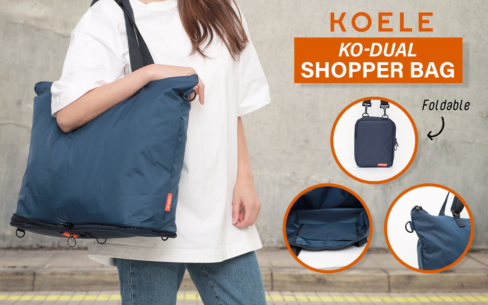 Shopper Bag Tote Bag Foldable Travel Laptop Grocery Nylon KO-DUAL NAVY Secondary image