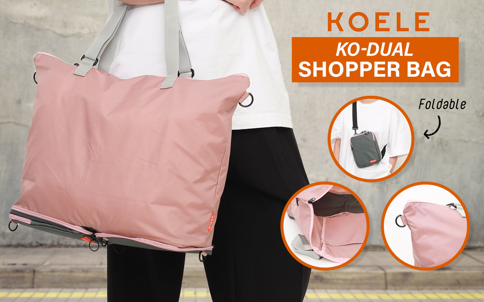 Shopper Bag Tote Bag Foldable Travel Laptop Grocery Nylon KO-DUAL PINK Secondary image