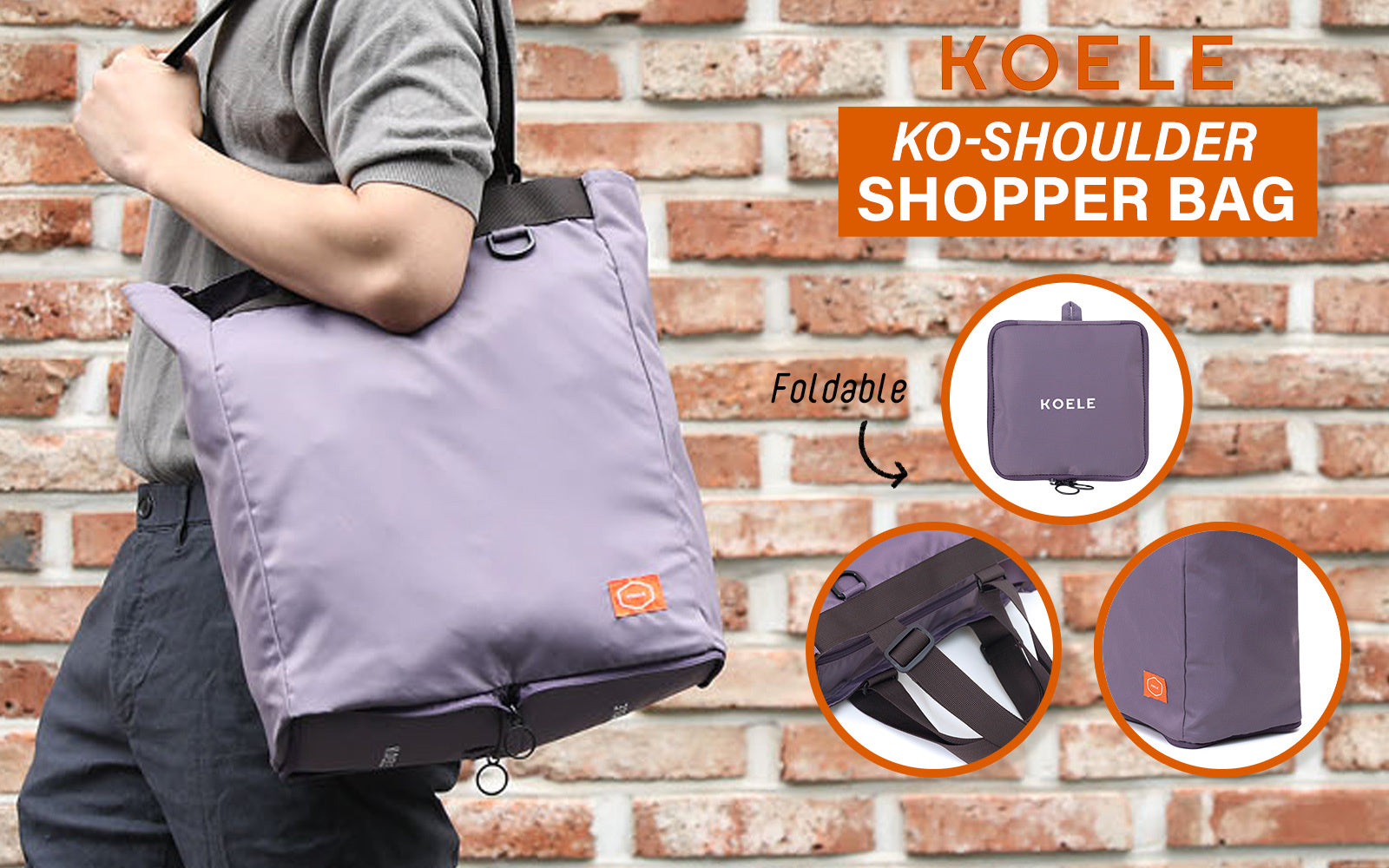 Shopper Bag Tote Bag Foldable Travel Laptop Grocery Nylon KO-SHOULDER PURPLE Secondary image