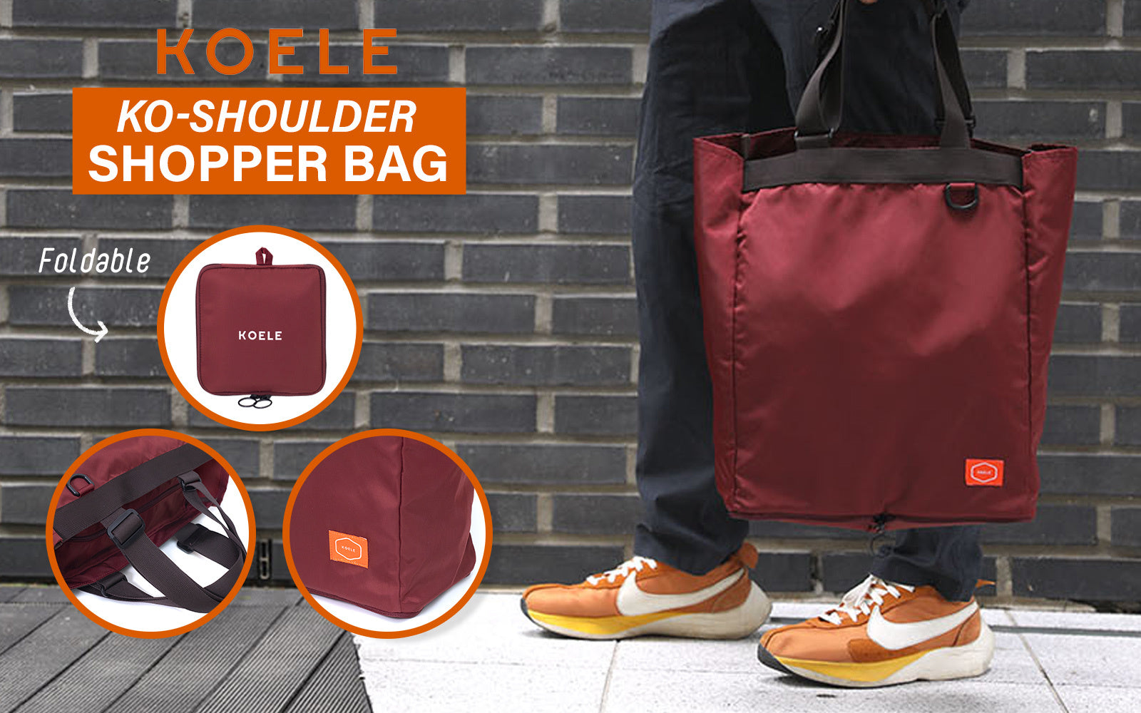 Shopper Bag Tote Bag Foldable Travel Laptop Grocery Nylon KO-SHOULDER WINE Secondary image