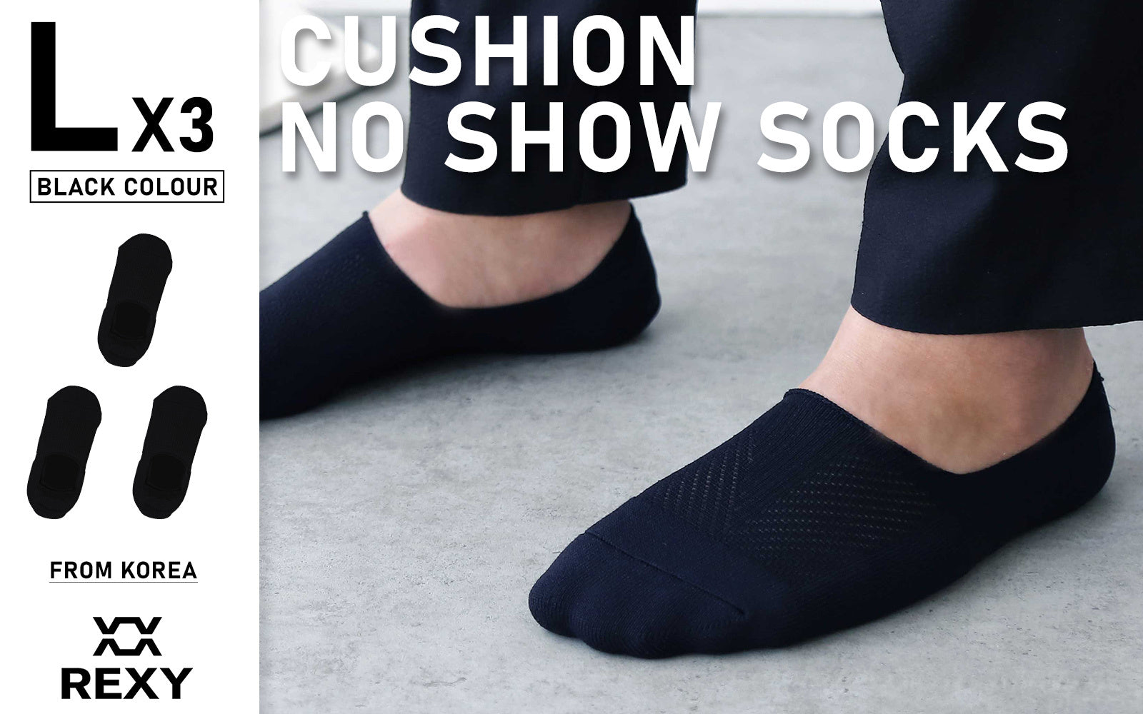 3X Rexy Cushion No Show Ankle Socks Large Non-Slip Breathable BLACK Secondary image