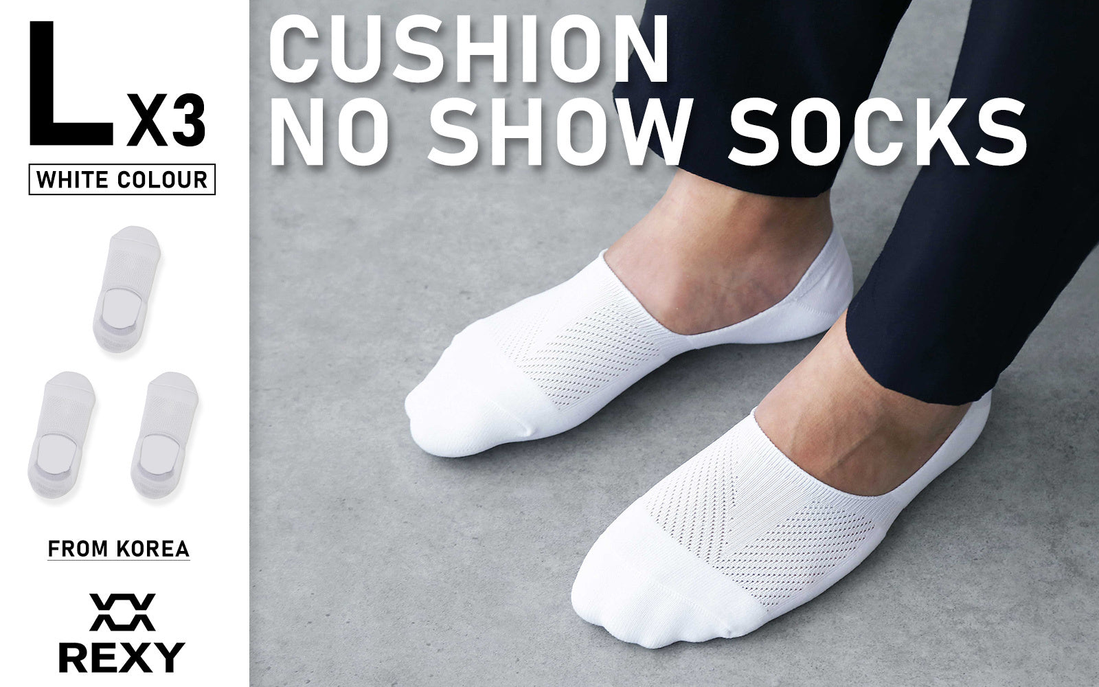 3X Rexy Cushion No Show Ankle Socks Large Non-Slip Breathable WHITE Secondary image